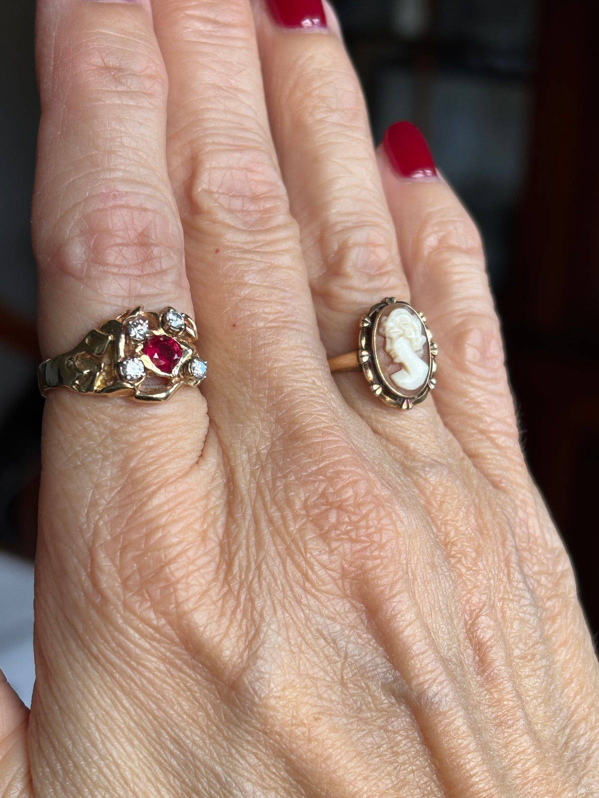 Vintage 14K Gold Ruby Diamond Cocktail Ring | Estate Fine Jewelry