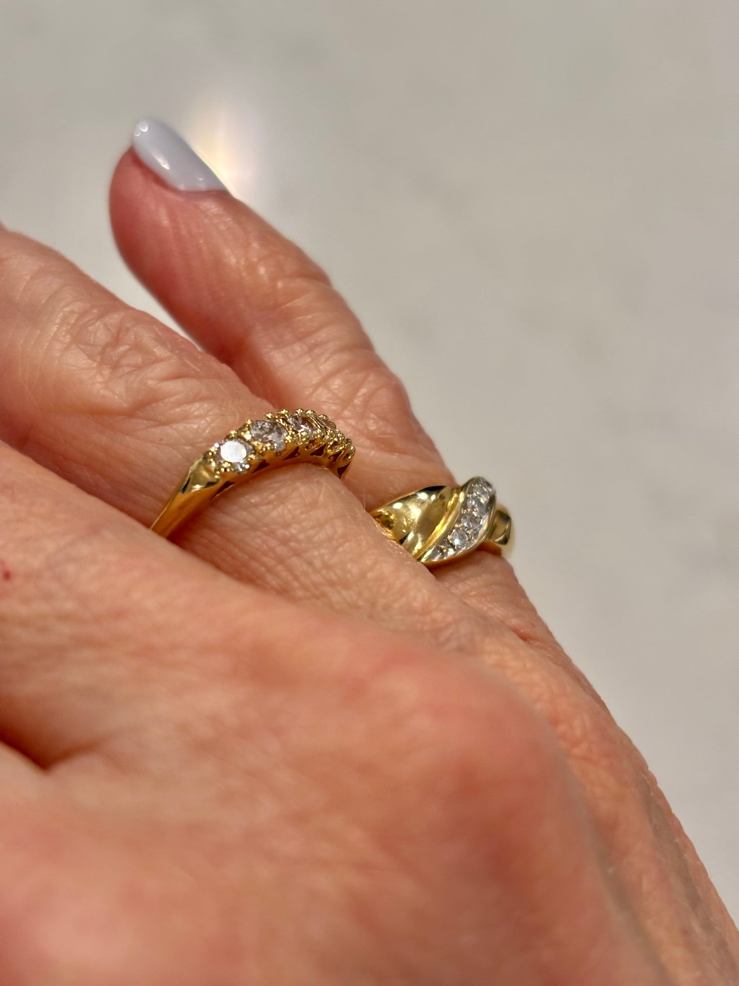 Vintage 14K Yellow Gold Diamond Half Eternity Band Ring, Stackable Wedding Band