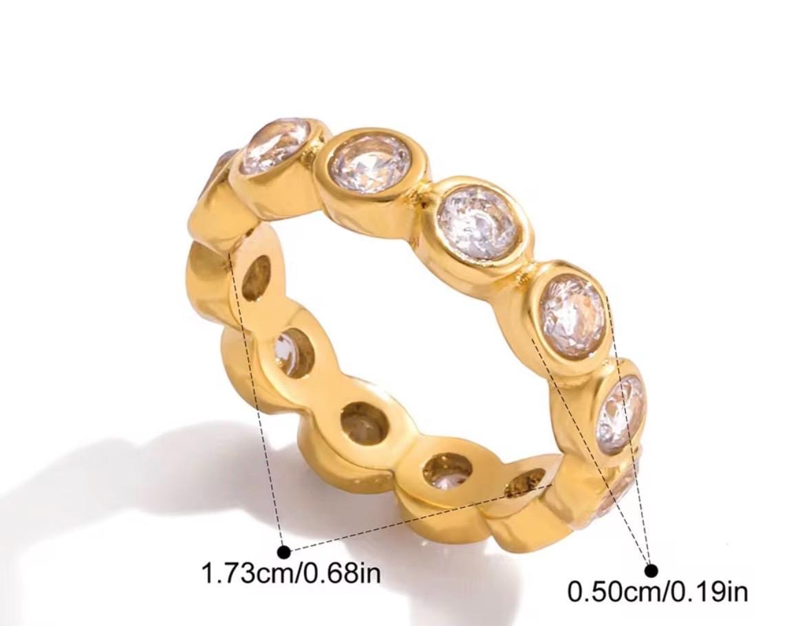 Bezel-Set Cubic Zirconia Eternity Band | 18K Gold Plated Stainless Steel | Stackable Gold Ring