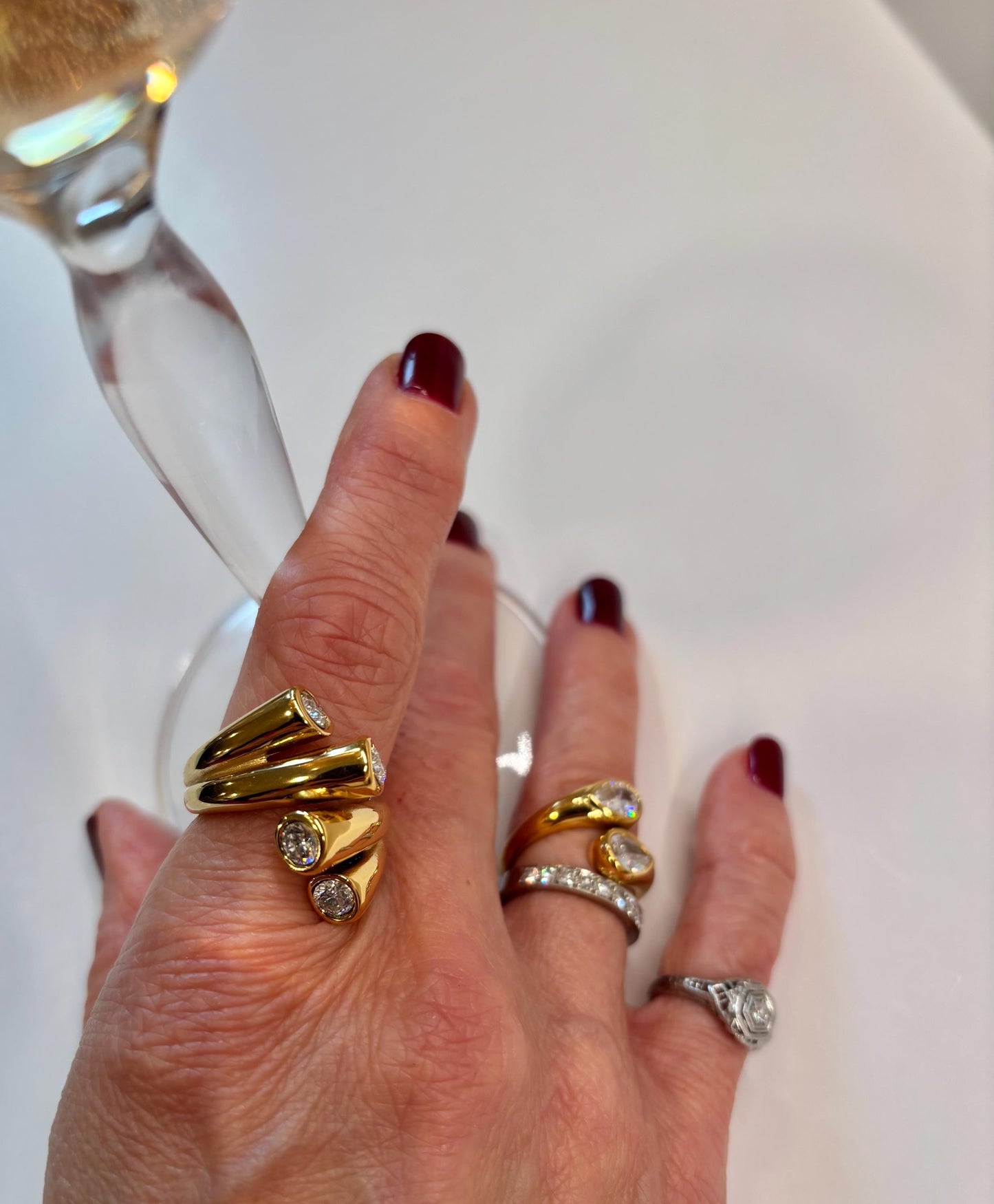 Sculptural Gold Four Stone Statement Ring