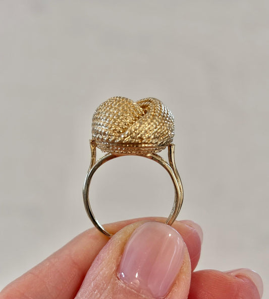 Vintage 14K Gold Textured Knot Ring | Sculptural Statement Jewelry
