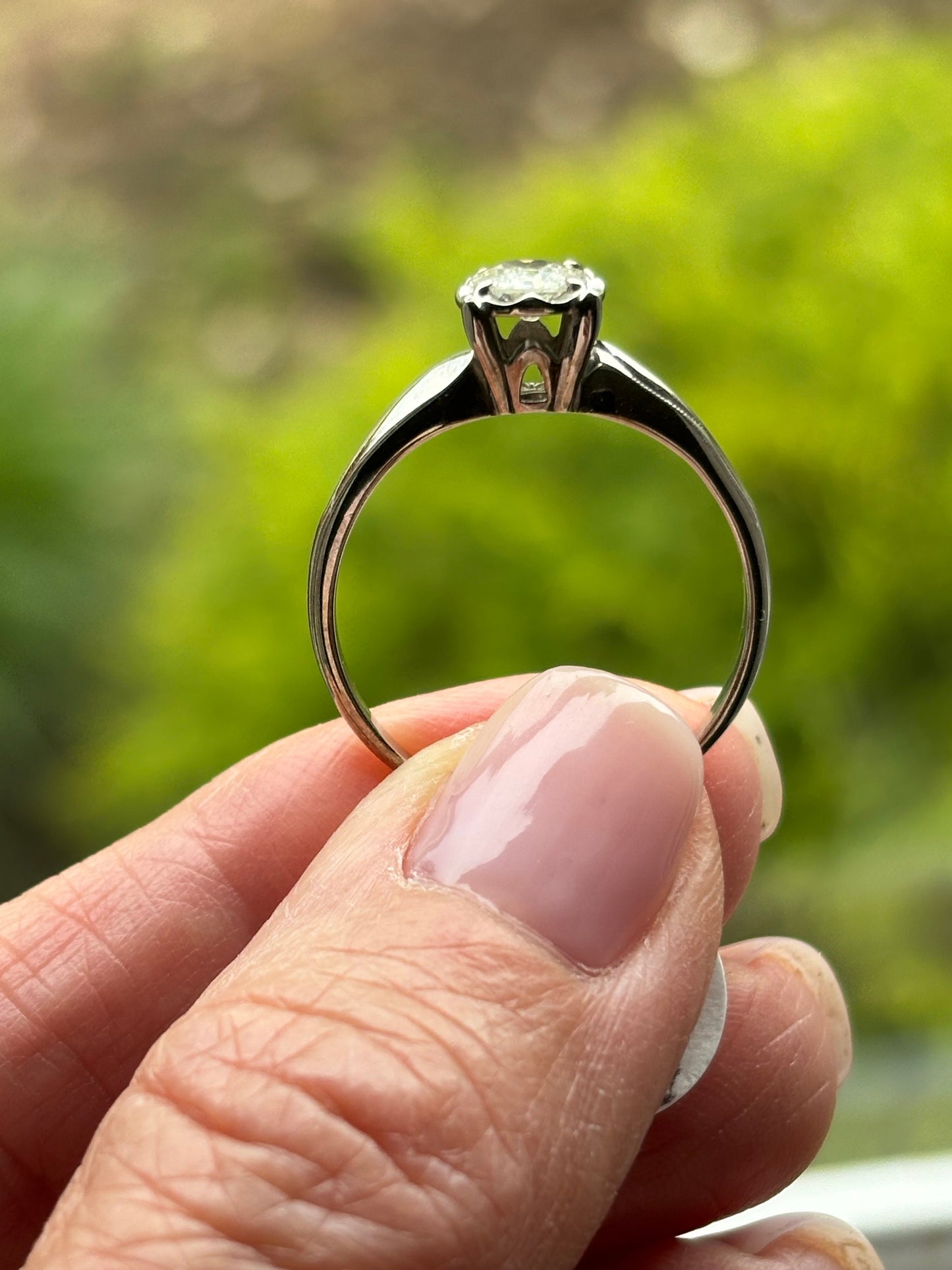 Vintage 1950’s 1/2 ct Diamond Engagement Ring Curved 14k White Gold band