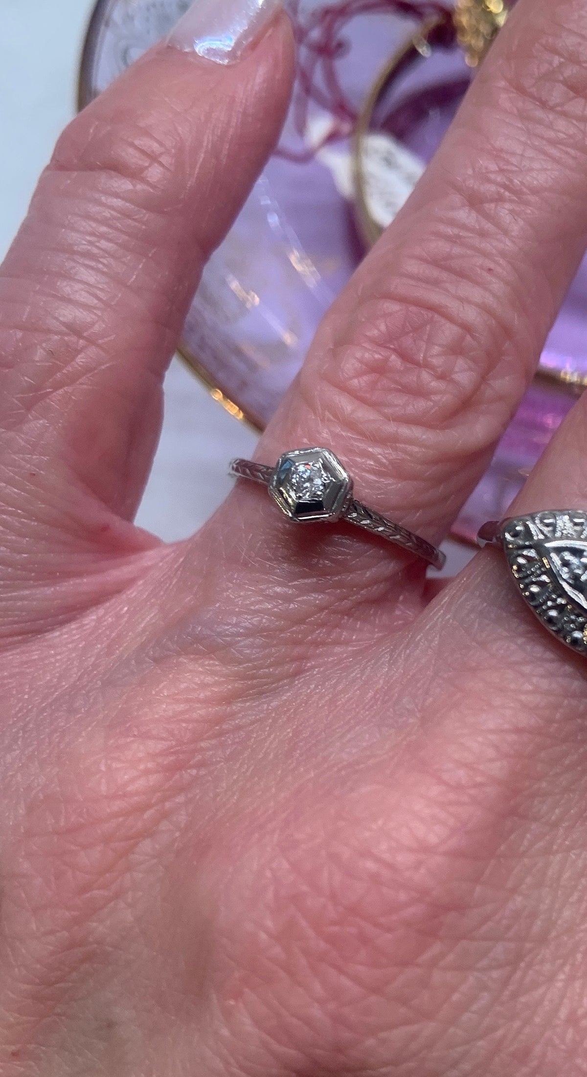 Vintage Art Deco Dainty Diamond Ring 14k