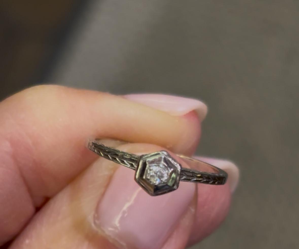 Vintage Art Deco Dainty Diamond Ring 14k