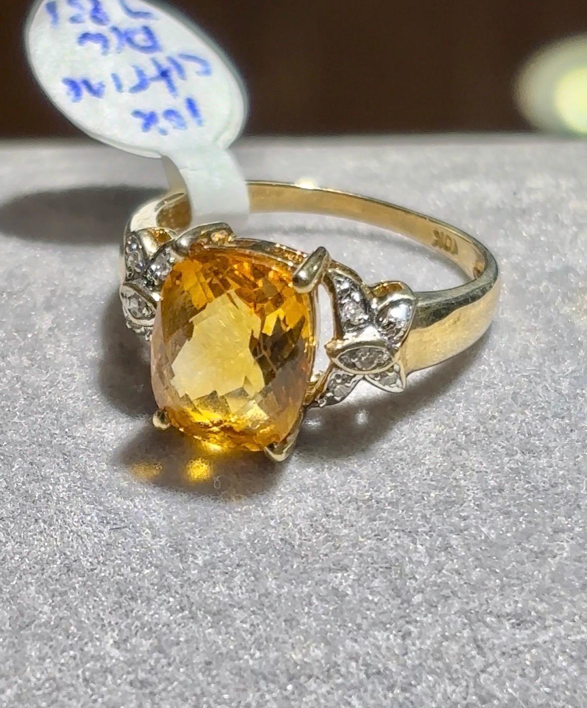Vintage Citrine Diamond Accents Ring 10K