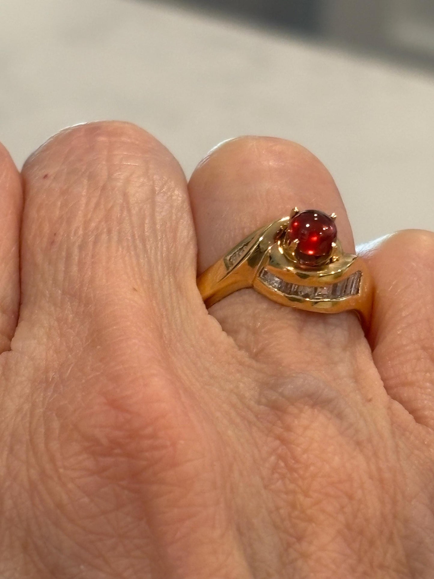 Vintage Garnet Diamond Baguette accents 14k