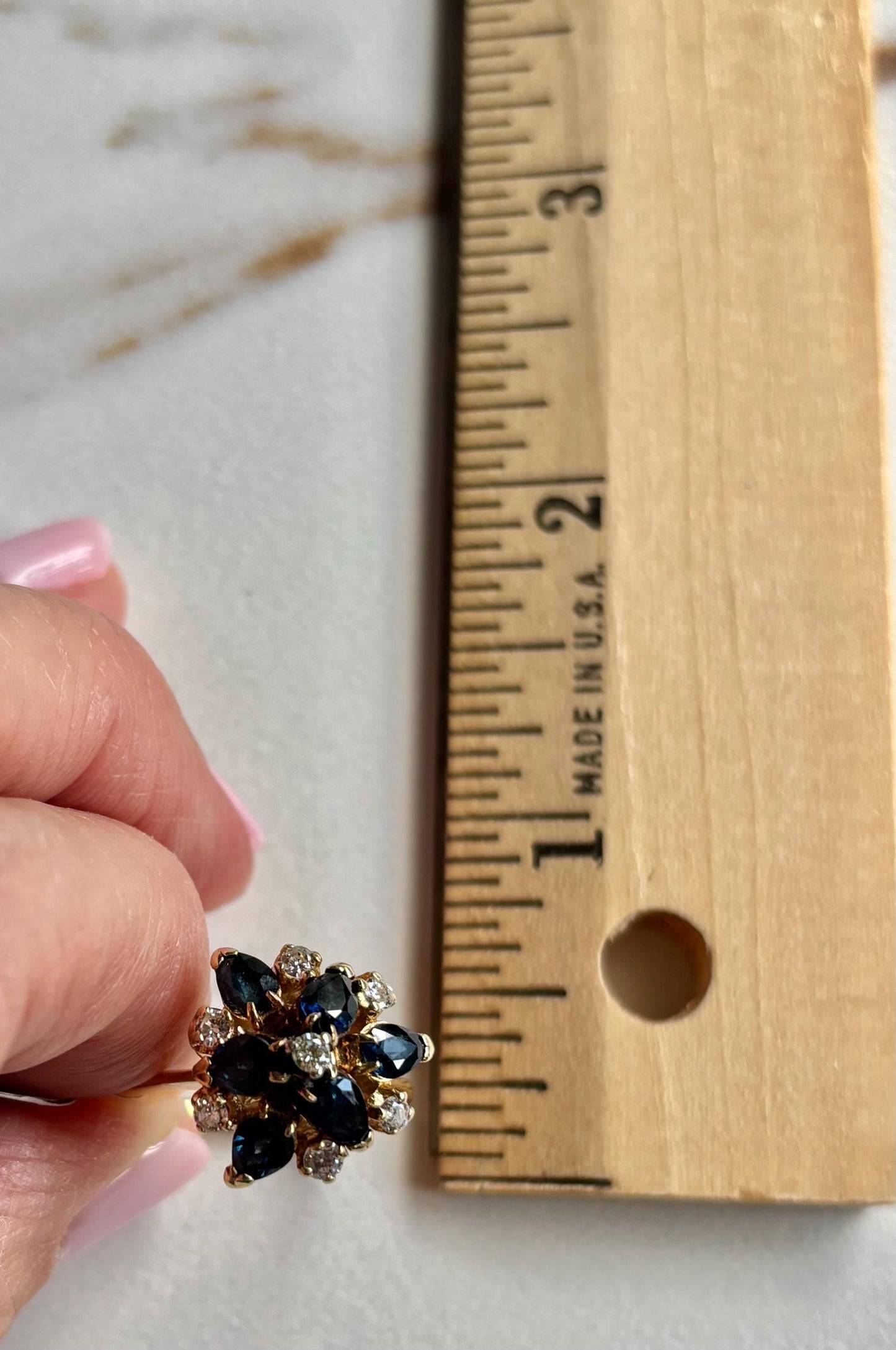 Vintage Sapphire Diamond Cluster Ring 14K