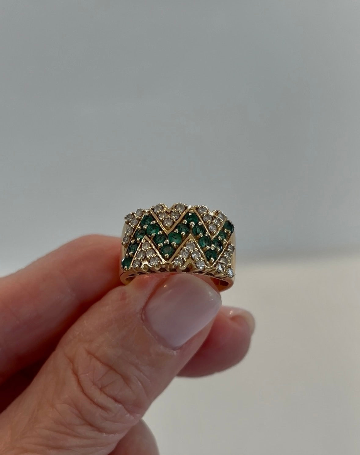 Vintage Emerald & Diamond Statement Ring 14k Yellow Gold
