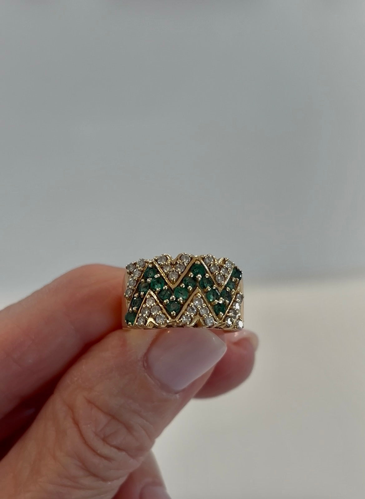 Vintage Emerald & Diamond Statement Ring 14k Yellow Gold