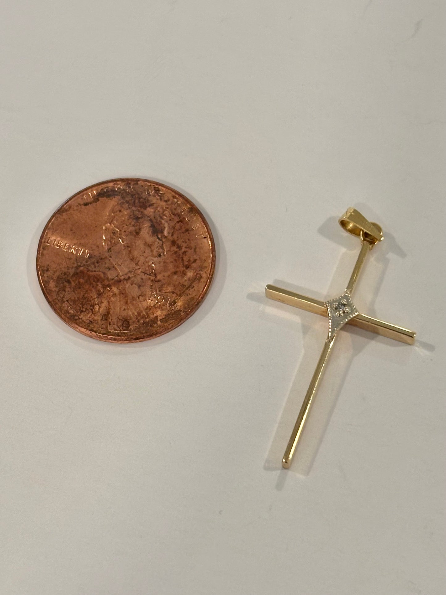 Vintage 14K Yellow Gold & White Gold Diamond Accent Cross Pendant