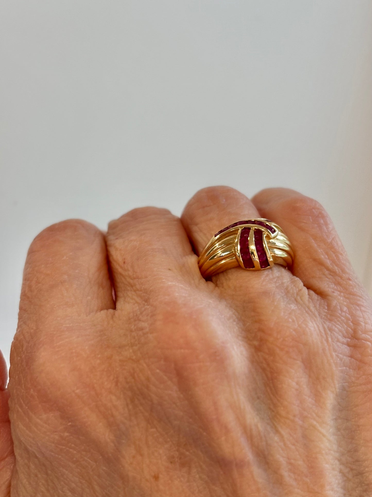 Vintage Ruby Knot Statement Ring 14K Solid Yellow Gold