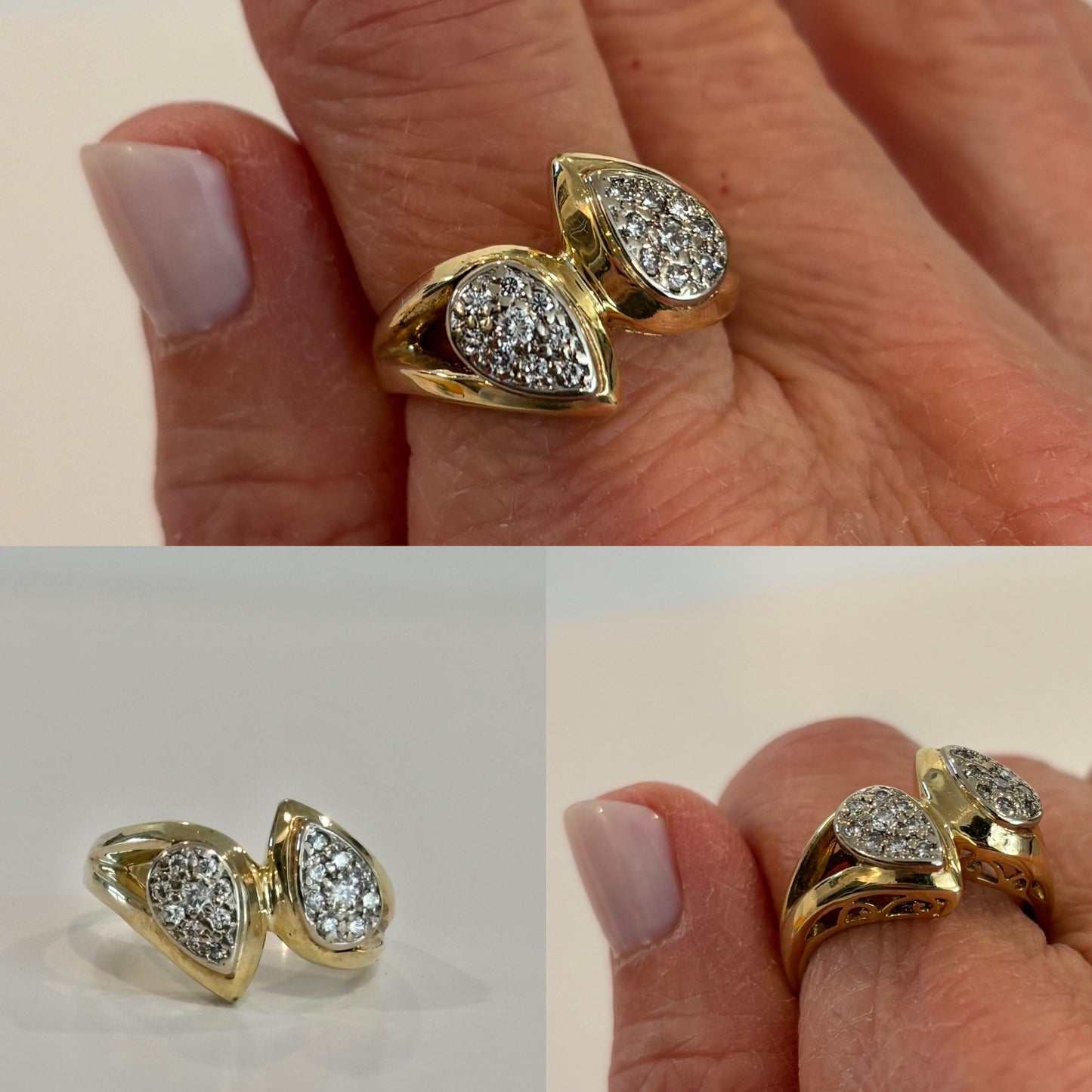 Vintage 14K Yellow Gold Diamond Pear Shaped Cluster Ring | Cocktail Statement Ring