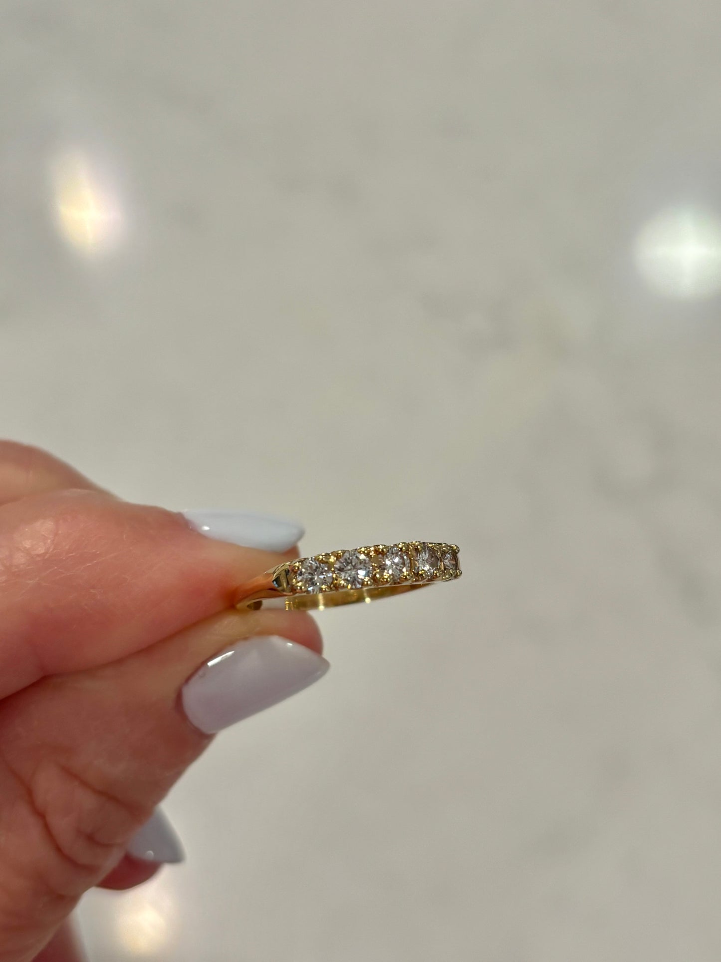 Vintage 14K Yellow Gold Diamond Half Eternity Band Ring, Stackable Wedding Band