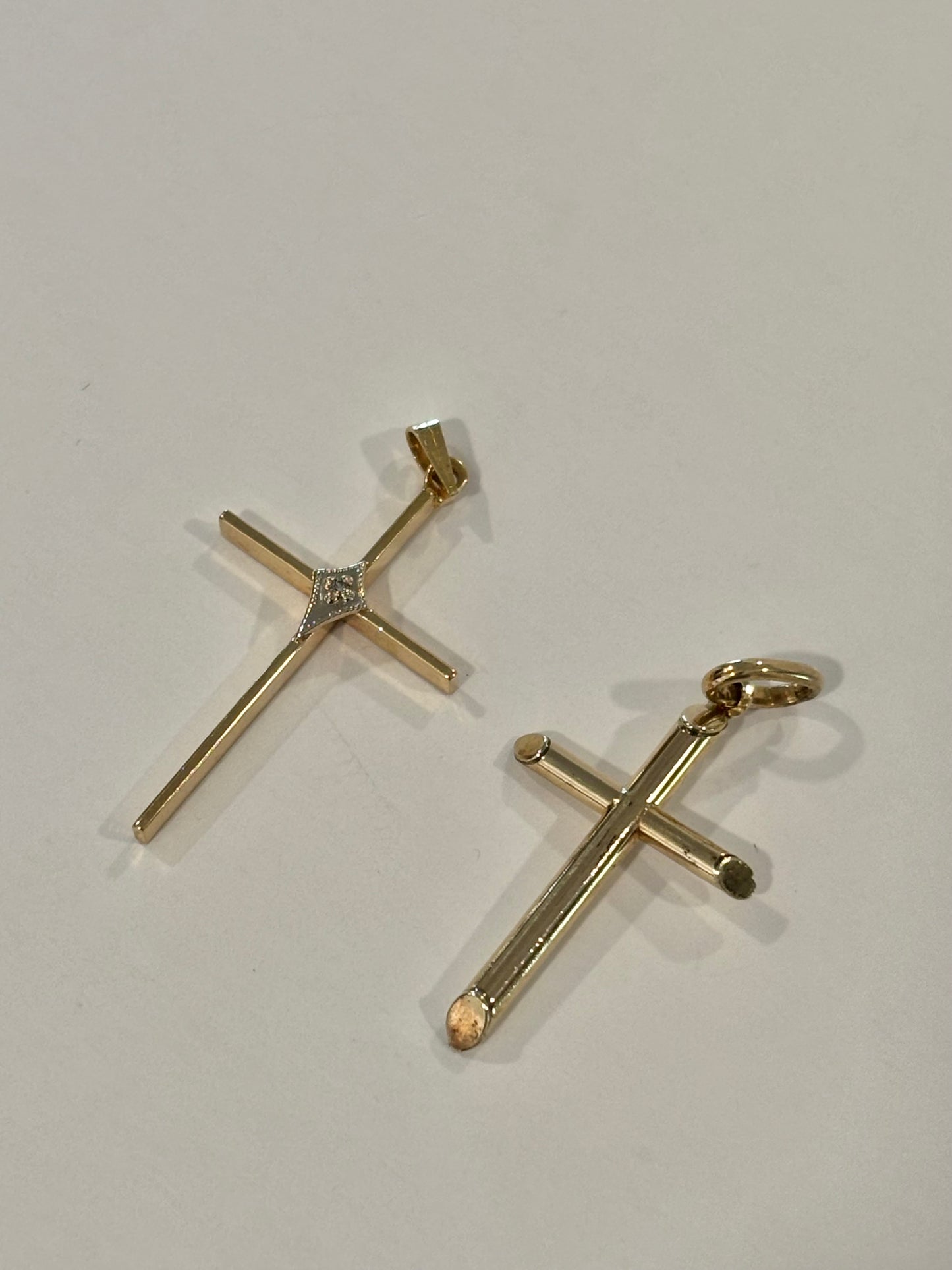 Vintage 14K Yellow Gold & White Gold Diamond Accent Cross Pendant