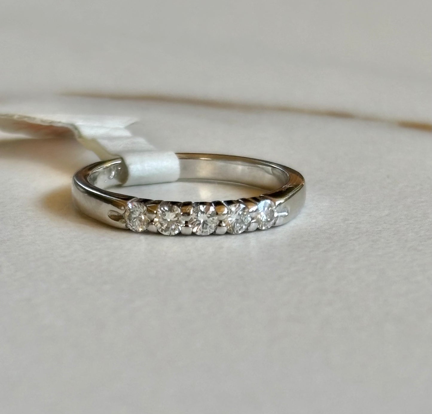 Vintage 14k White Gold Diamond Band - Five Stone Anniversary Ring, Classic Stackable Wedding Band