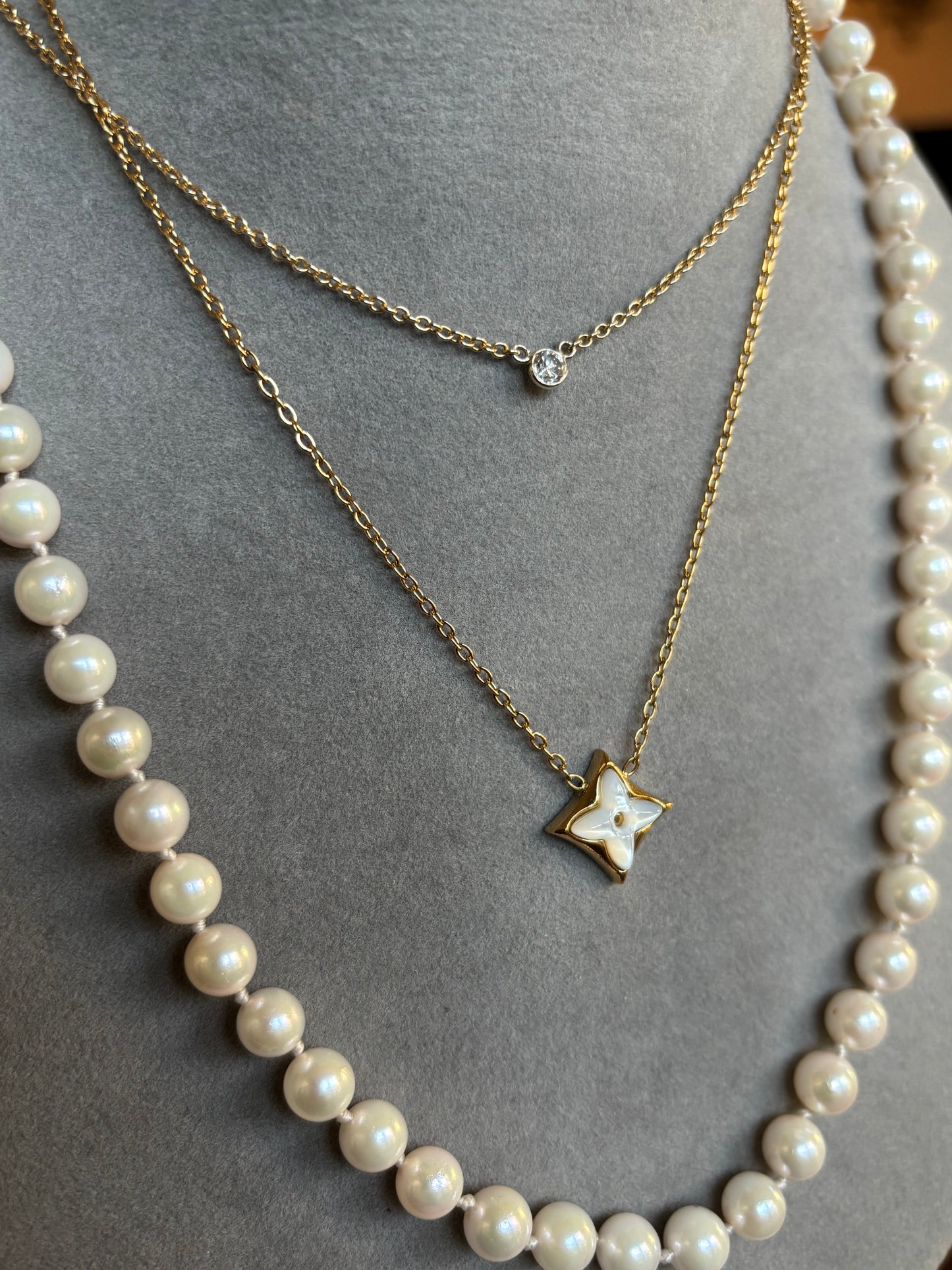 Star Medallion Gold Necklace 18K Gold Plated Stainless Steel Mother of Pearl Layering Chain