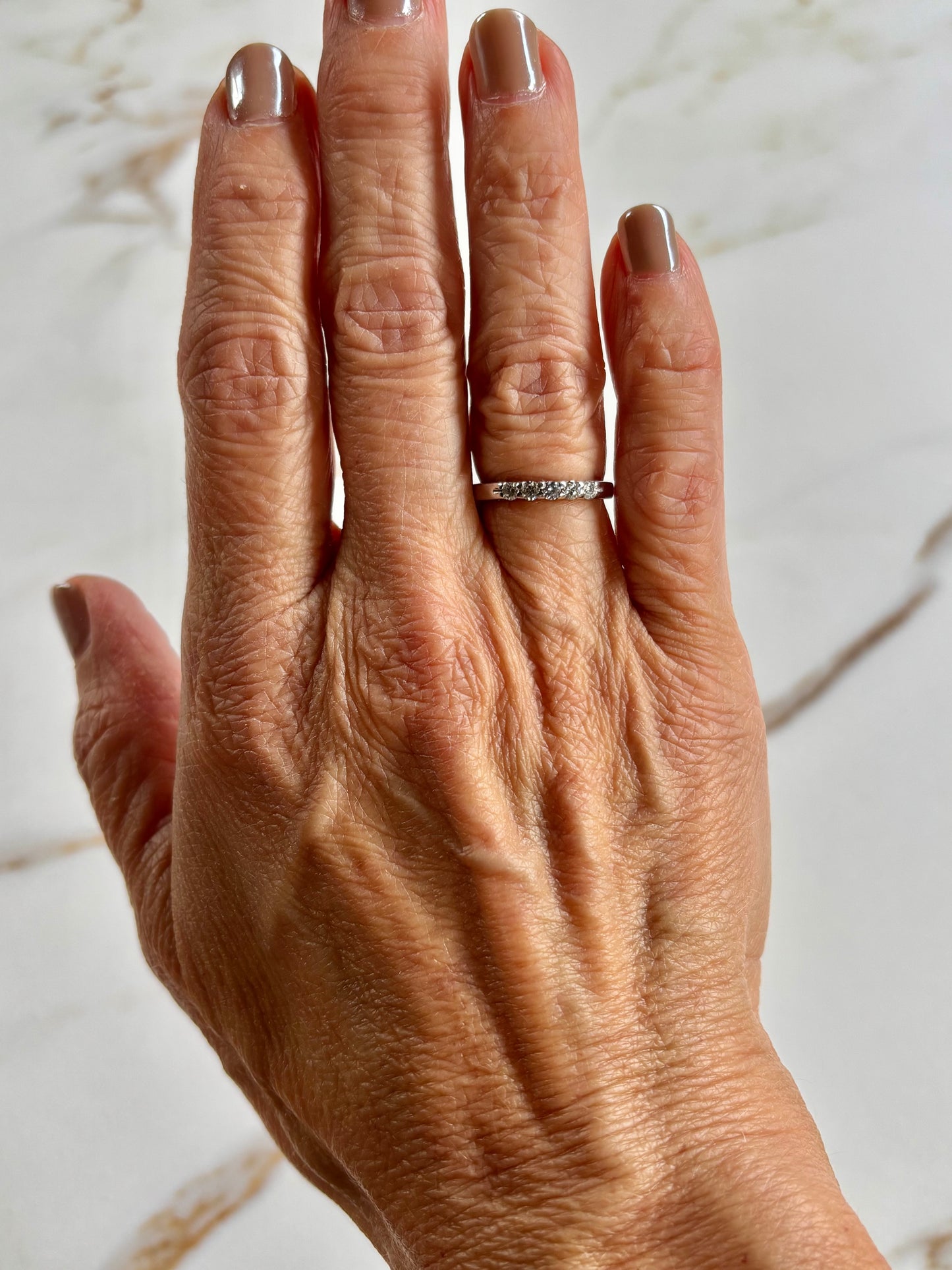 Vintage 14k White Gold Diamond Band - Five Stone Anniversary Ring, Classic Stackable Wedding Band