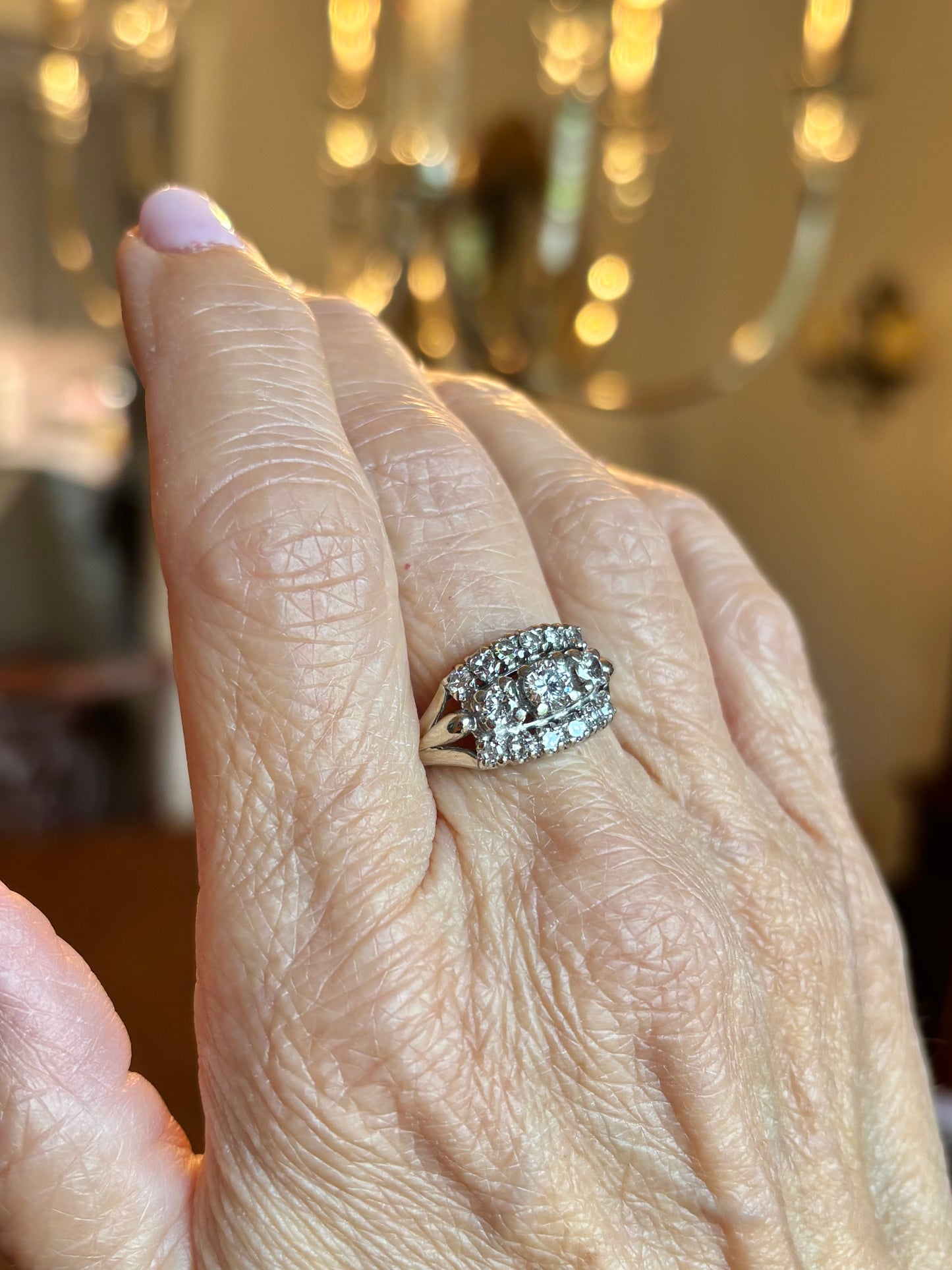 Vintage 14K White Gold Diamond Cluster Ring | Estate Wide Statement Ring