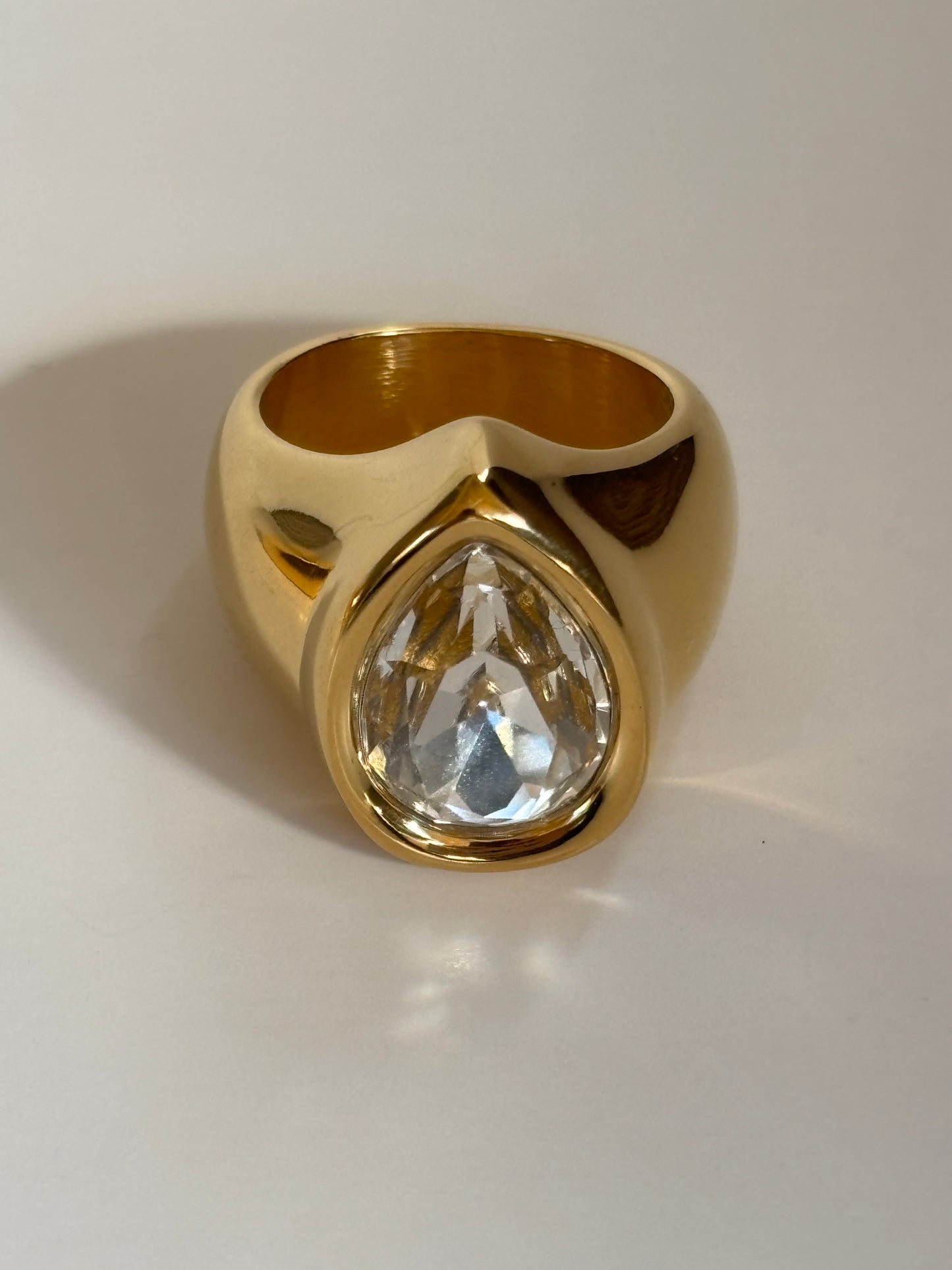 Pear Shaped Pink Crystal Statement Ring - gold plated