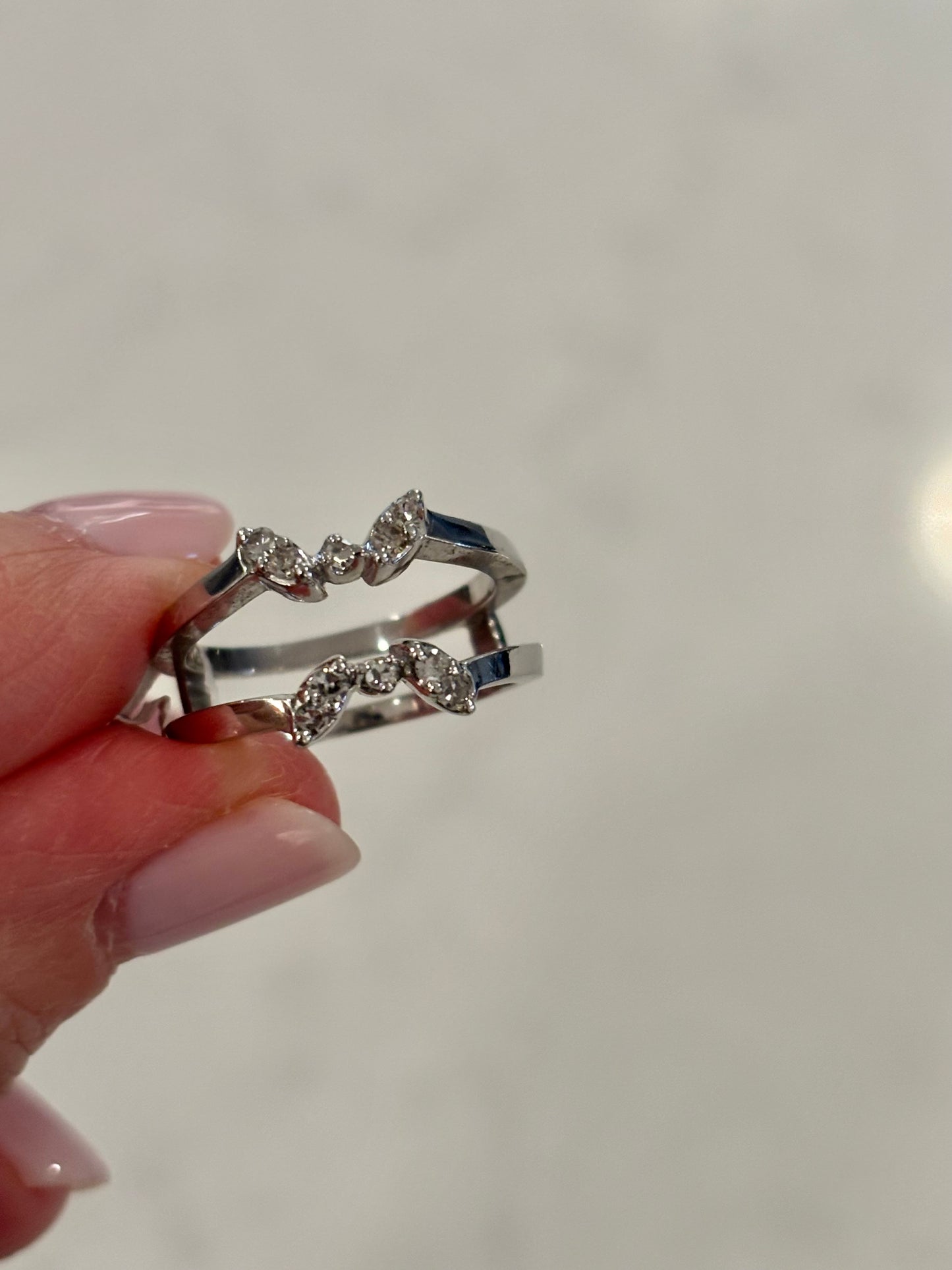 Vintage 14K White Gold Diamond Ring | Curved Open Band Statement Ring