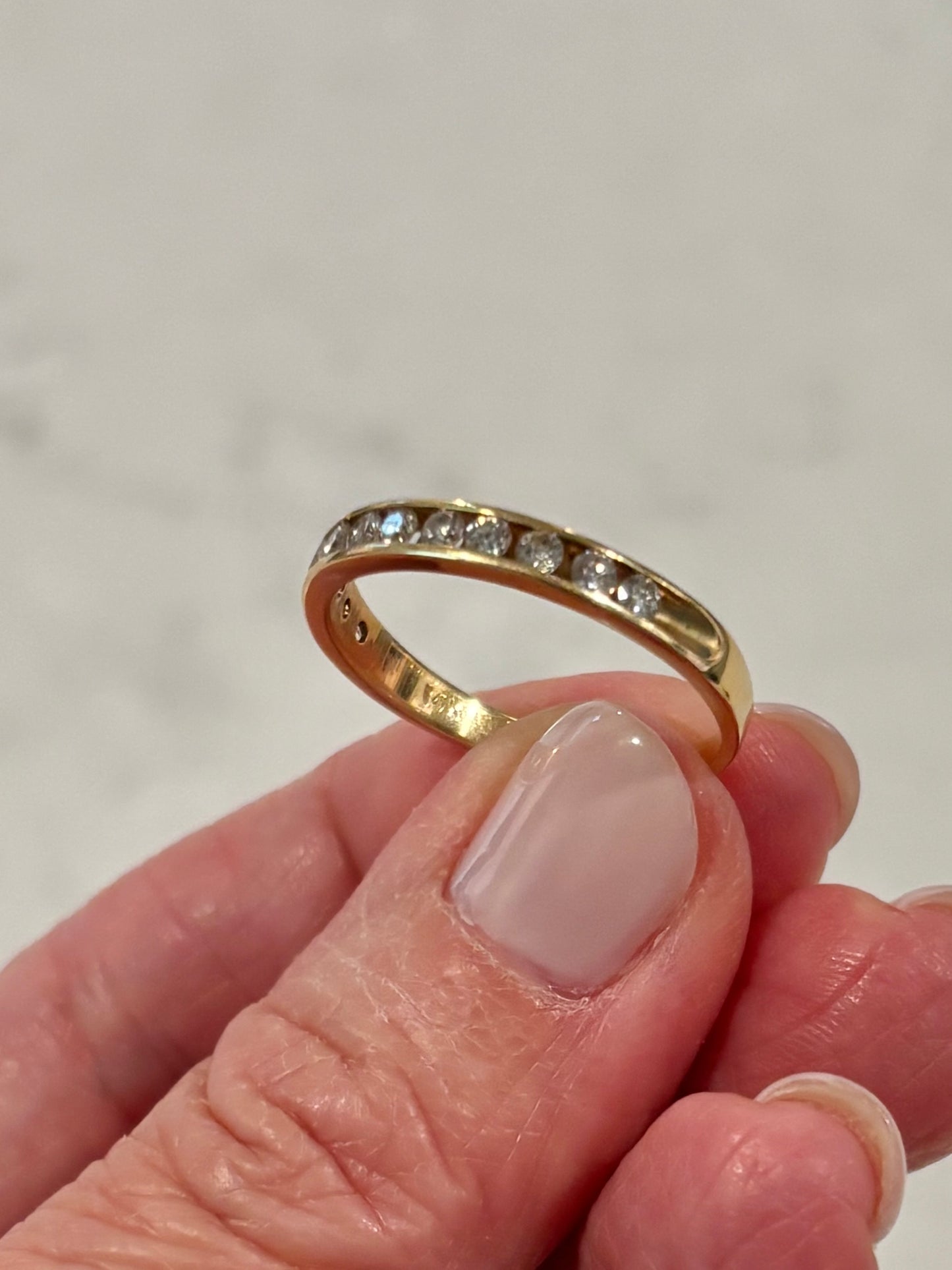 Vintage Diamond Half Eternity Band 14K Yellow Gold Stackable Ring