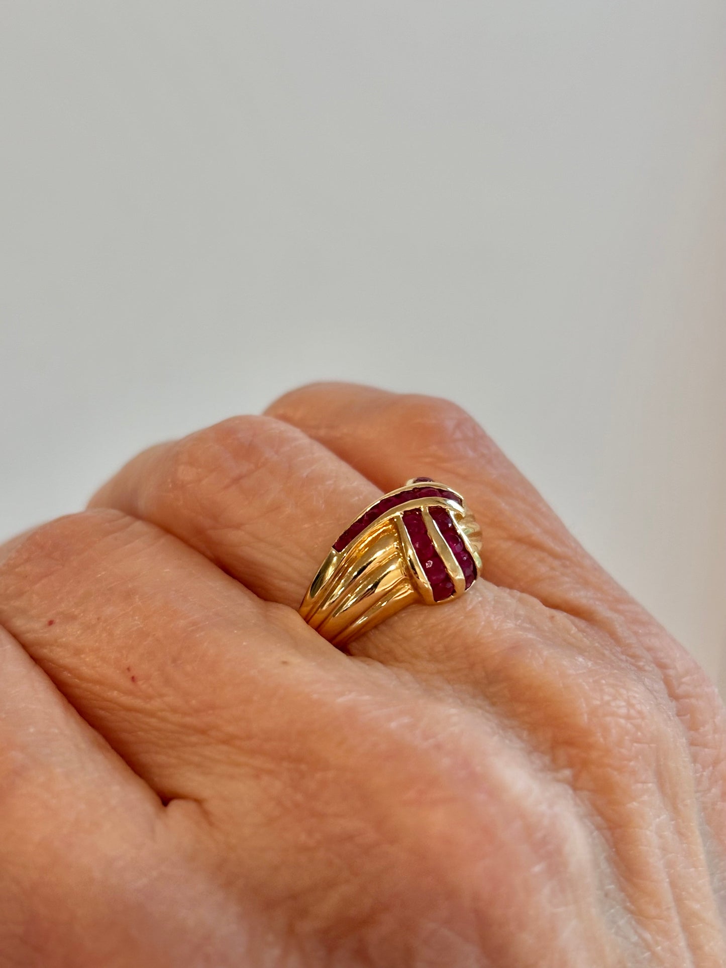 Vintage Ruby Knot Statement Ring 14K Solid Yellow Gold