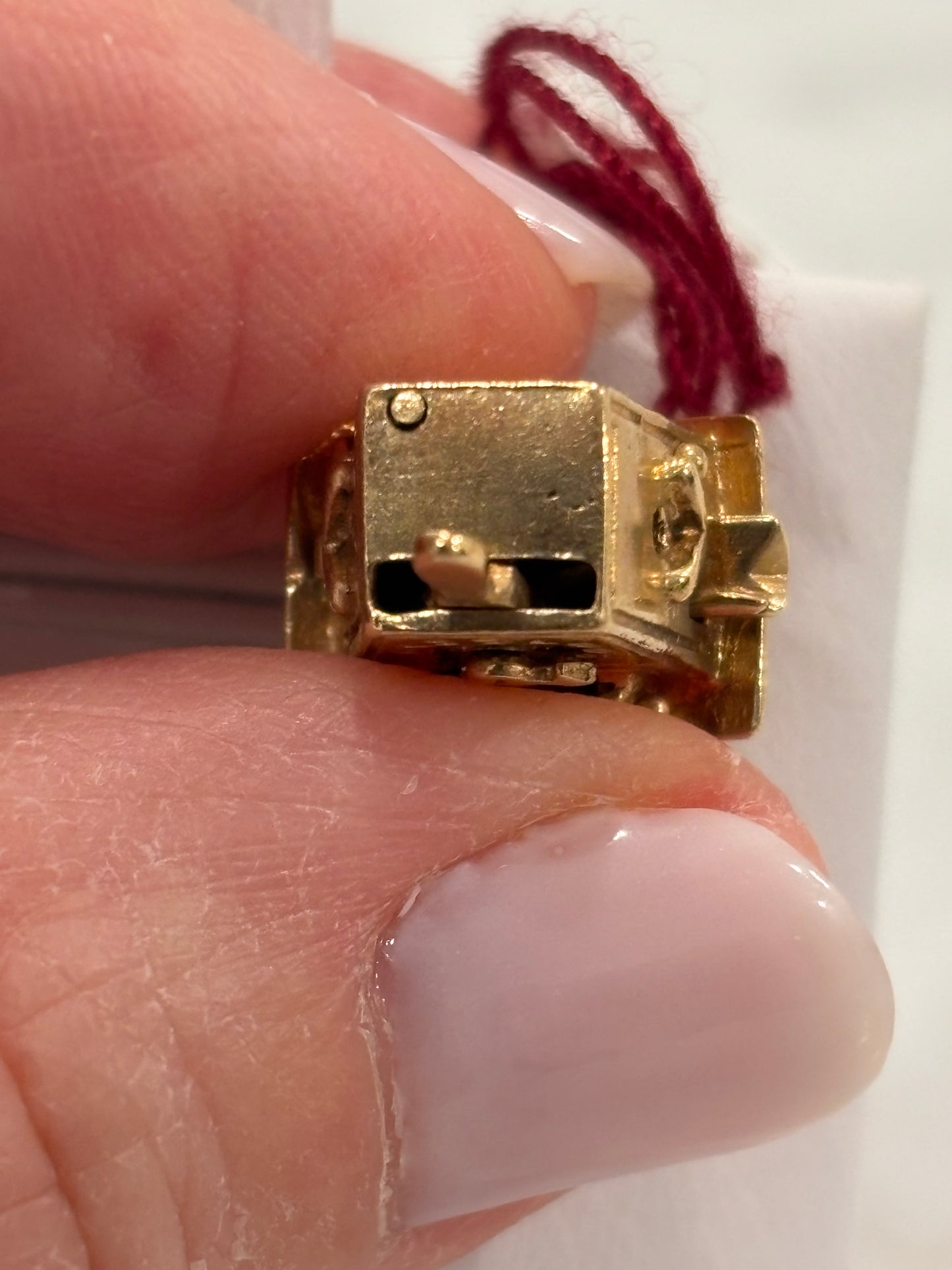 Vintage Cuckoo Clock Charm Pendant 14K Solid Yellow Gold
