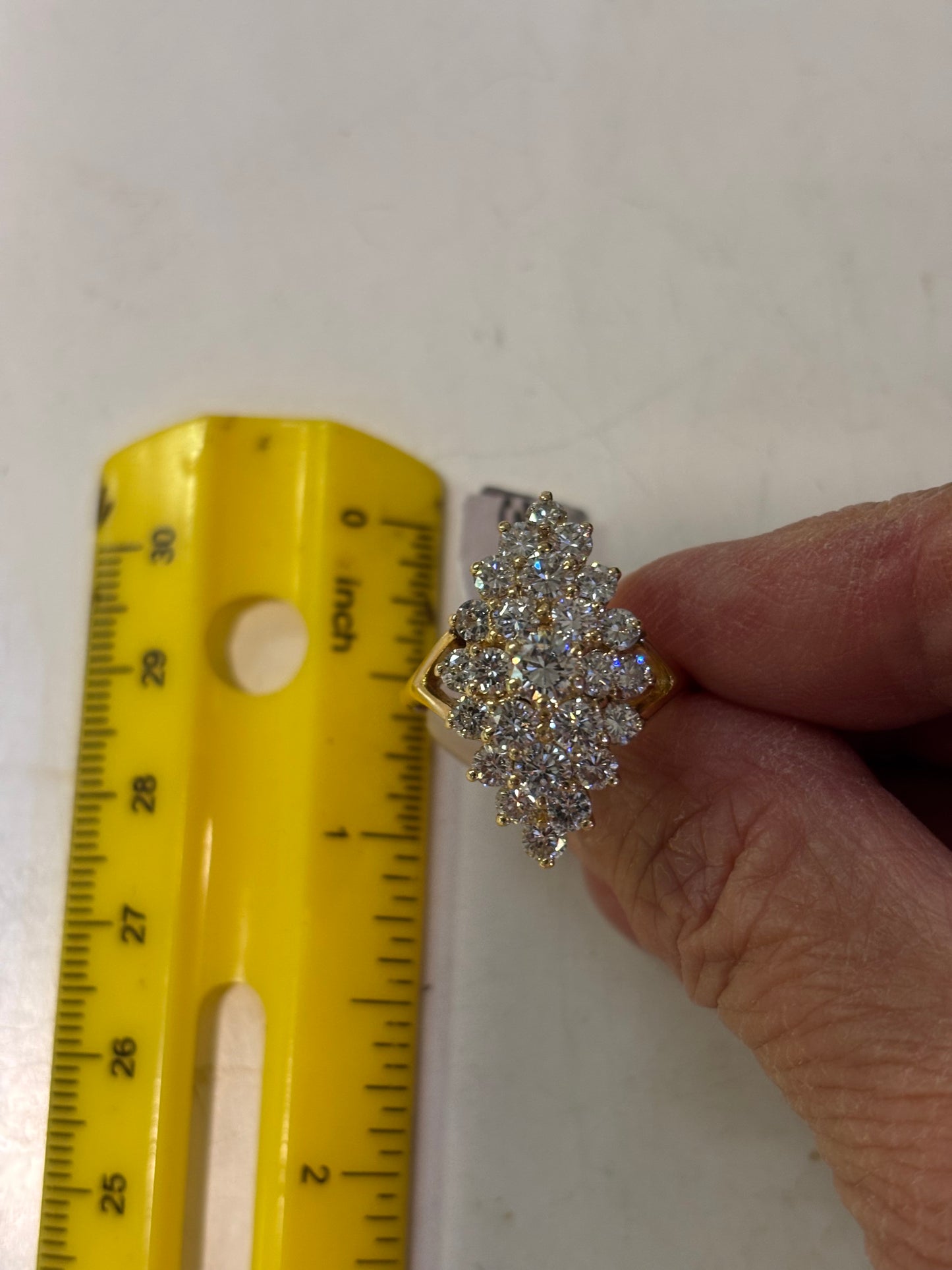 Vintage 14K Yellow Gold Natural 3 Carat Diamond Cluster Marquise Statement Cocktail Ring