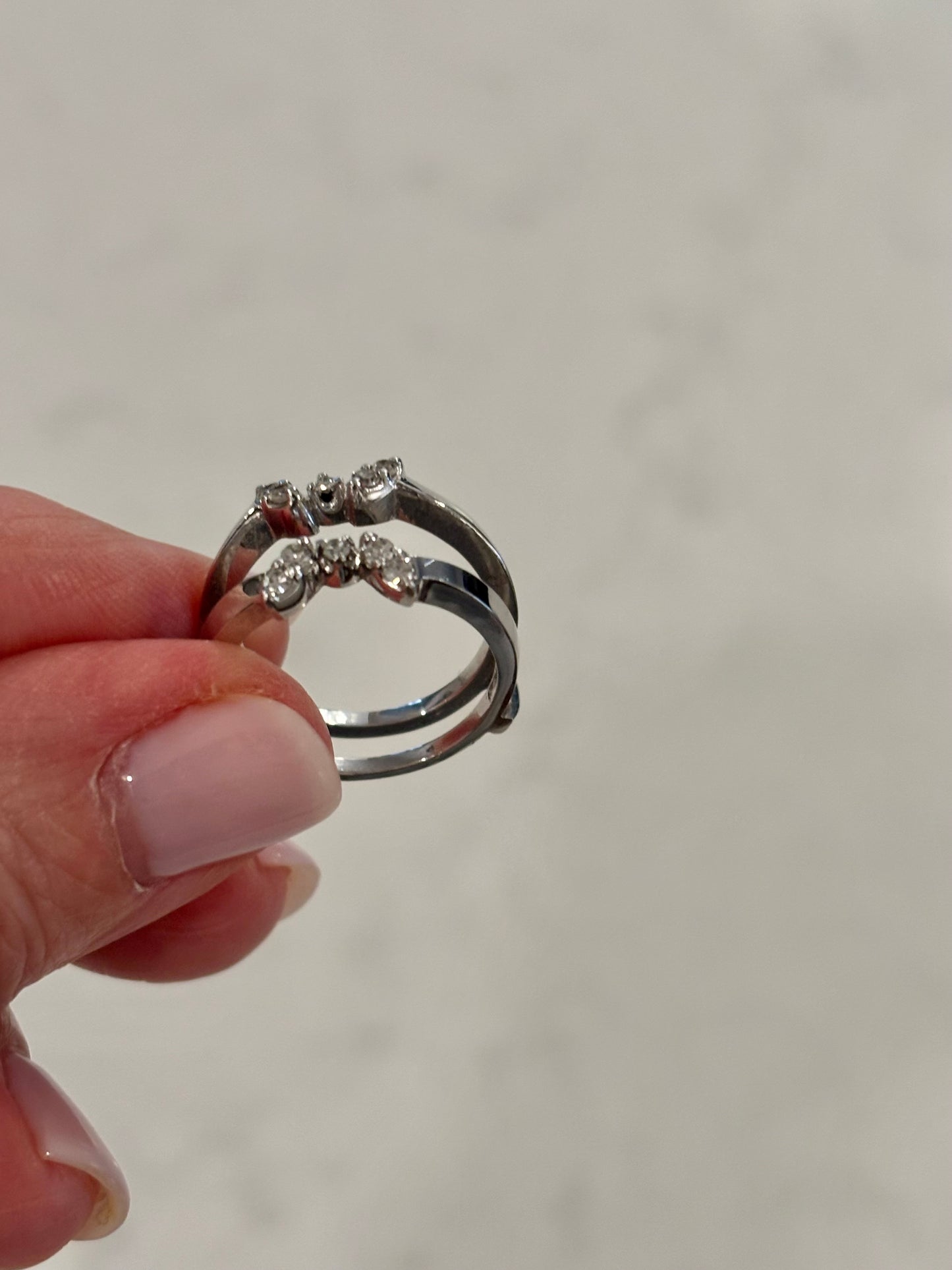 Vintage 14K White Gold Diamond Ring | Curved Open Band Statement Ring