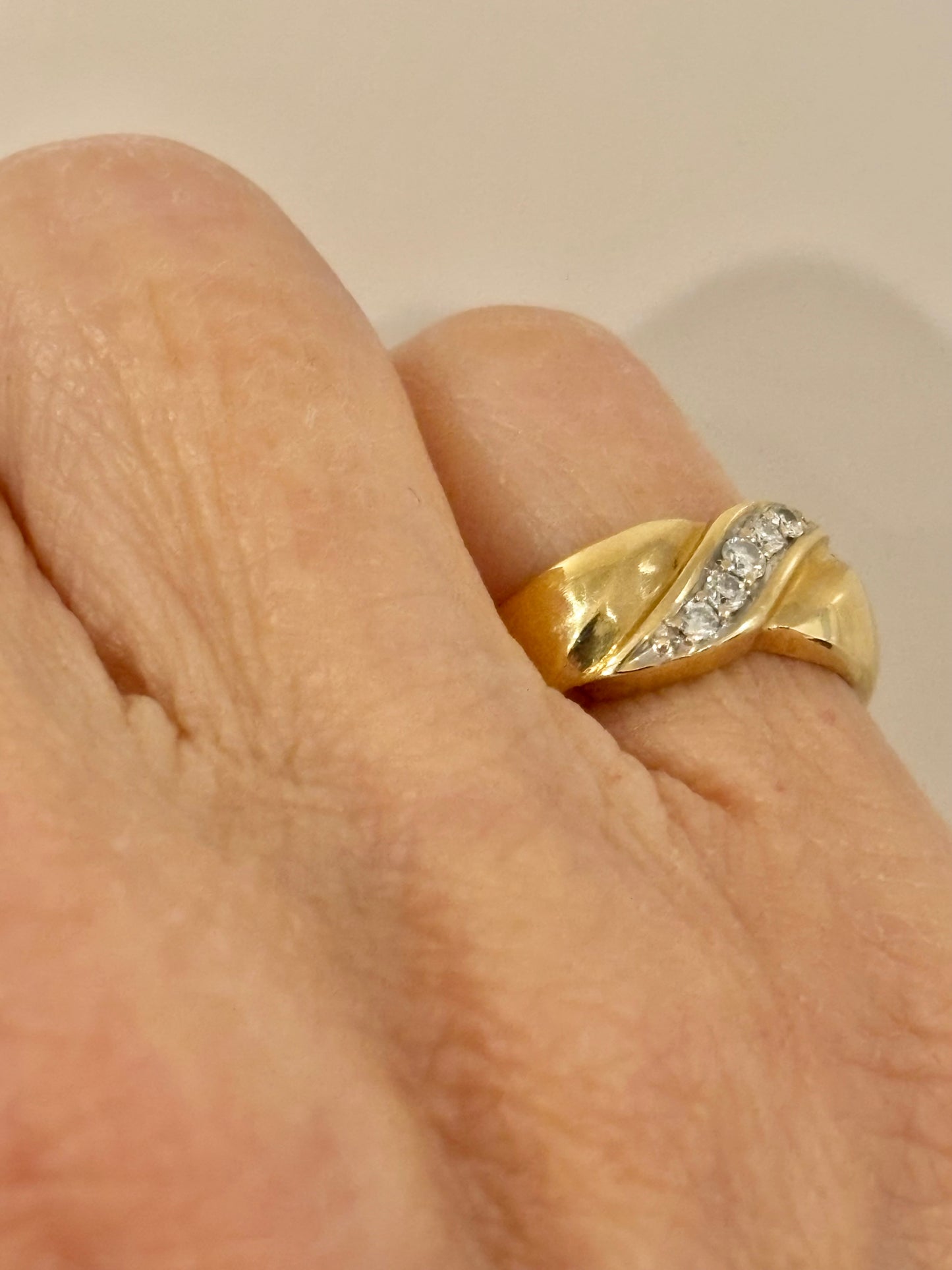 Vintage 14K Yellow Gold Diamond Swirl Ring | Elegant Statement Band