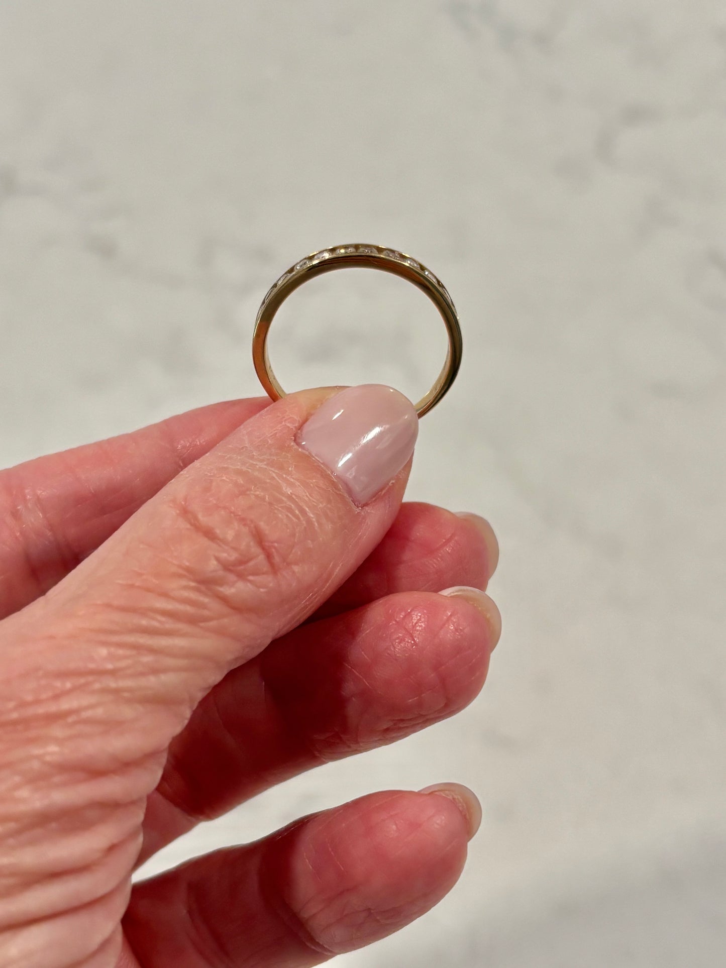 Vintage Diamond Half Eternity Band 14K Yellow Gold Stackable Ring