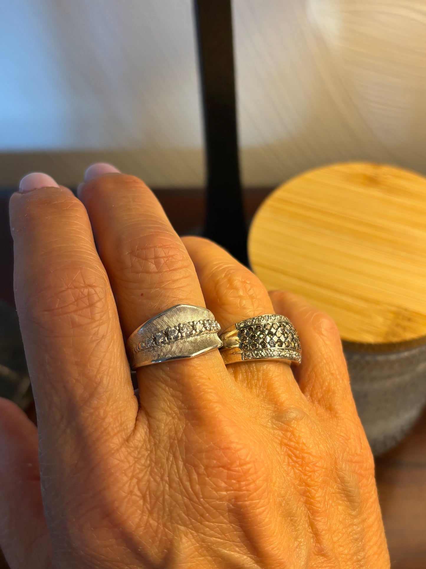 Vintage 14K Gold Textured Band Ring with Natural Diamonds