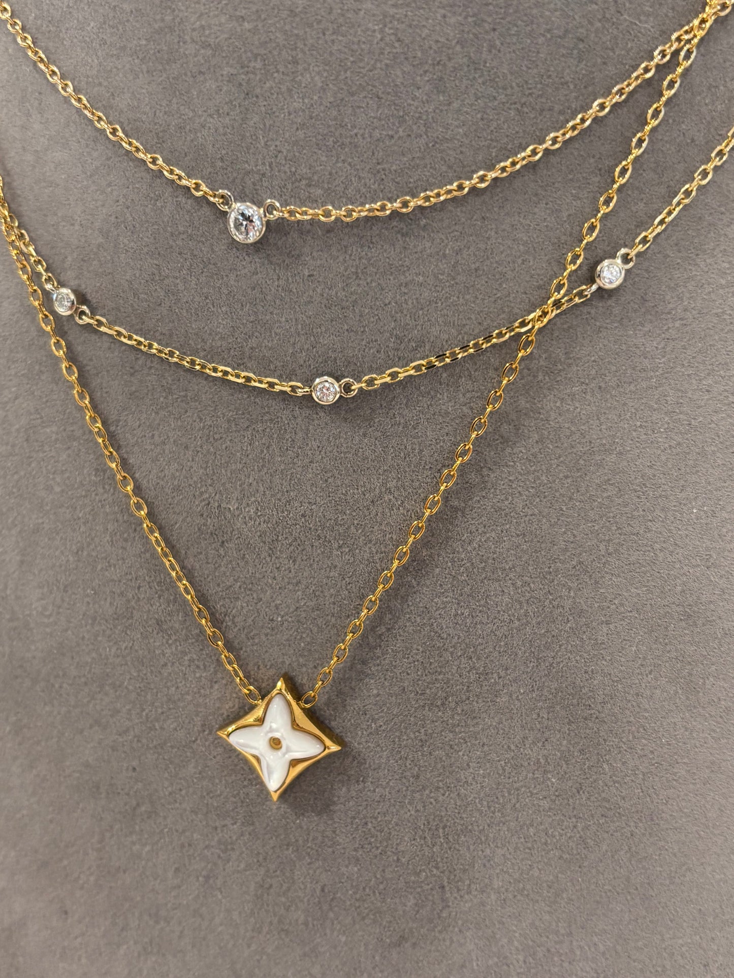 Star Medallion Gold Necklace 18K Gold Plated Stainless Steel Mother of Pearl Layering Chain