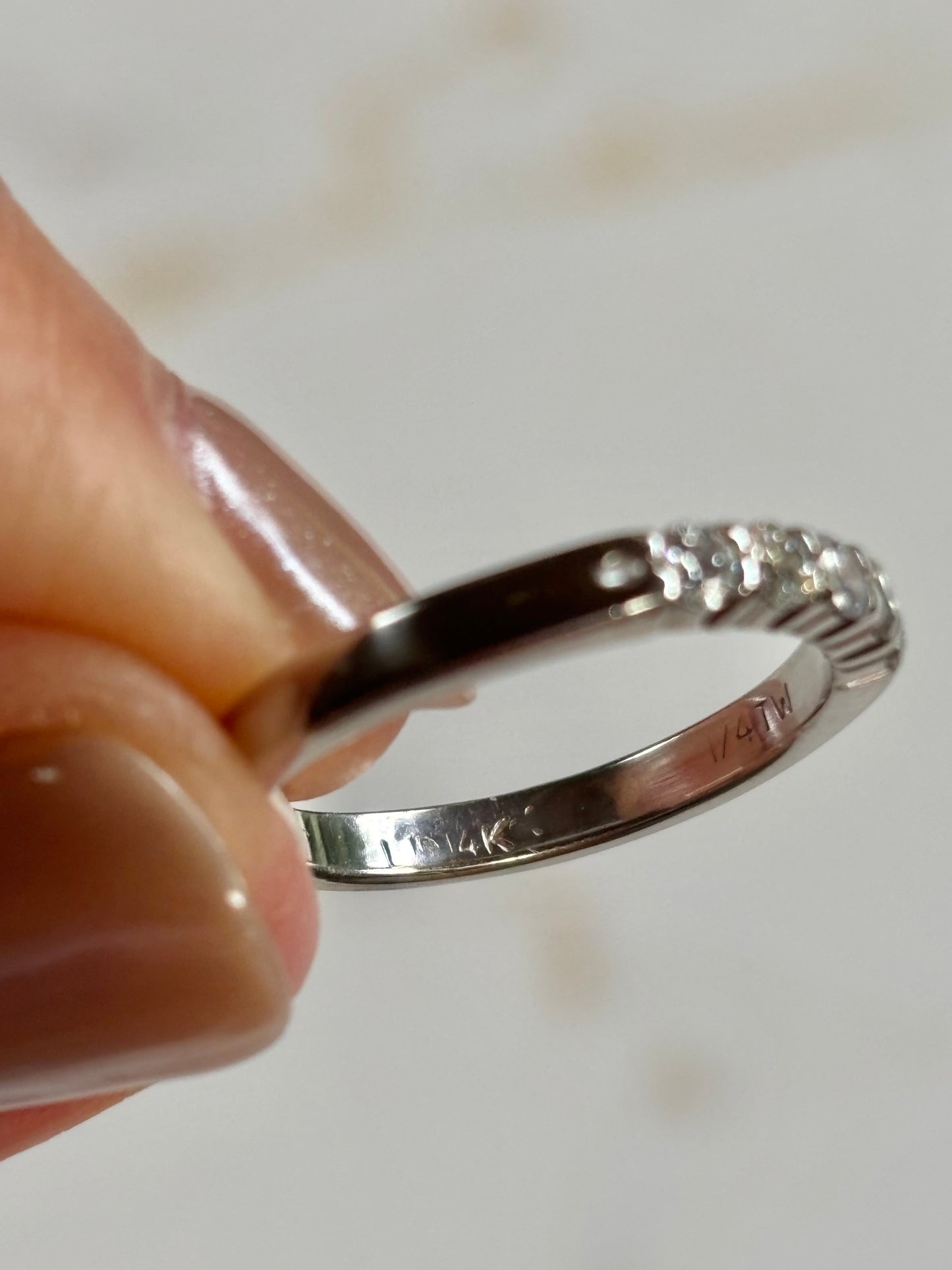 Vintage 14k White Gold Diamond Band - Five Stone Anniversary Ring, Classic Stackable Wedding Band