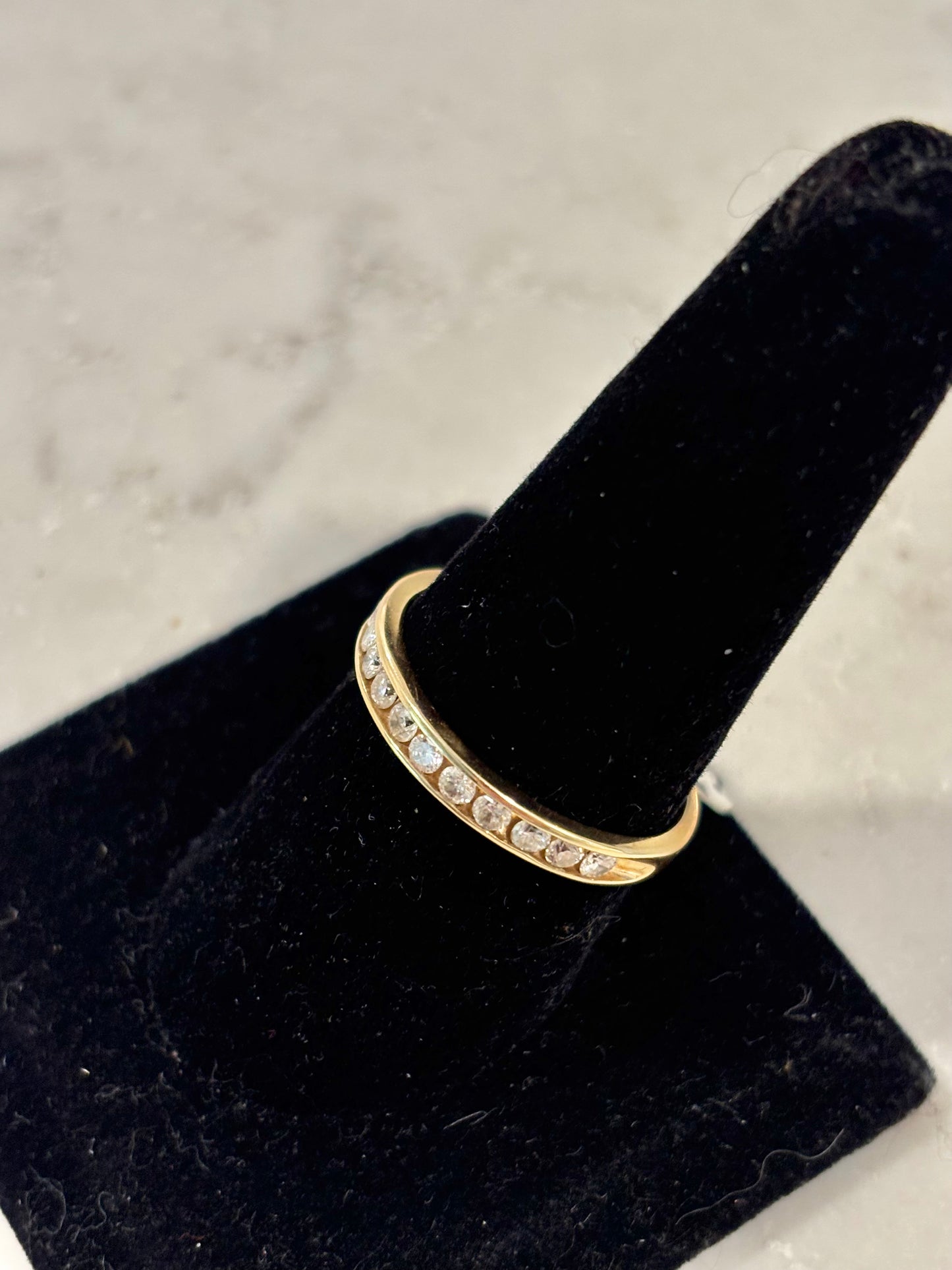 Vintage Diamond Half Eternity Band 14K Yellow Gold Stackable Ring