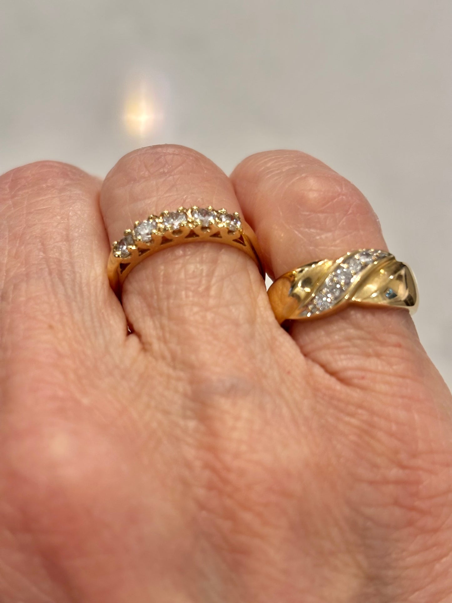 Vintage 14K Yellow Gold Diamond Half Eternity Band Ring, Stackable Wedding Band