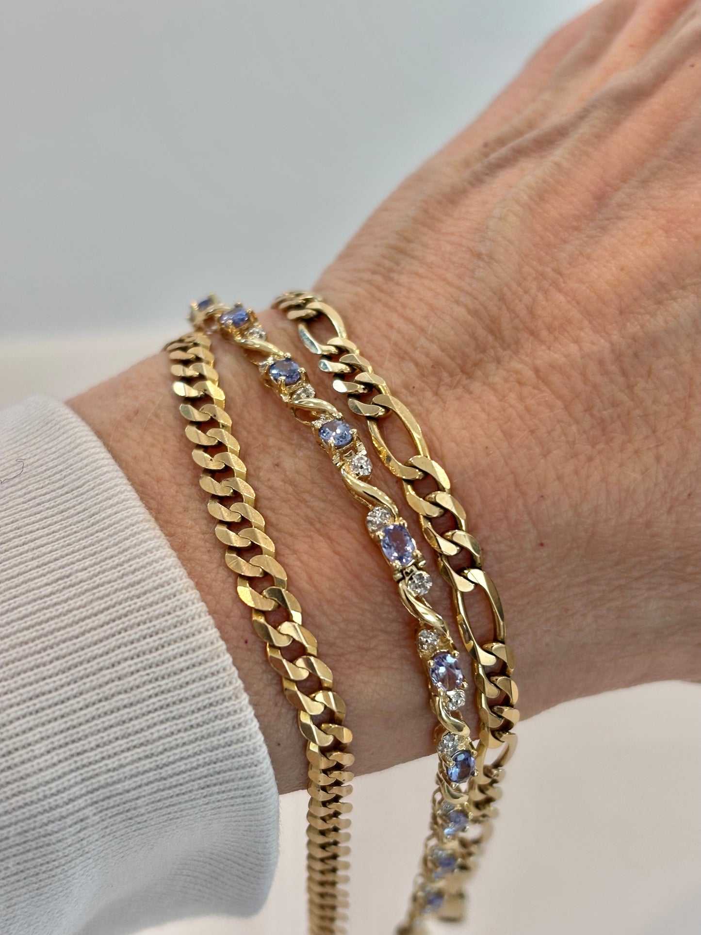14k Solid Gold Vintage Figaro Link Chain Bracelet - Timeless Italian Style