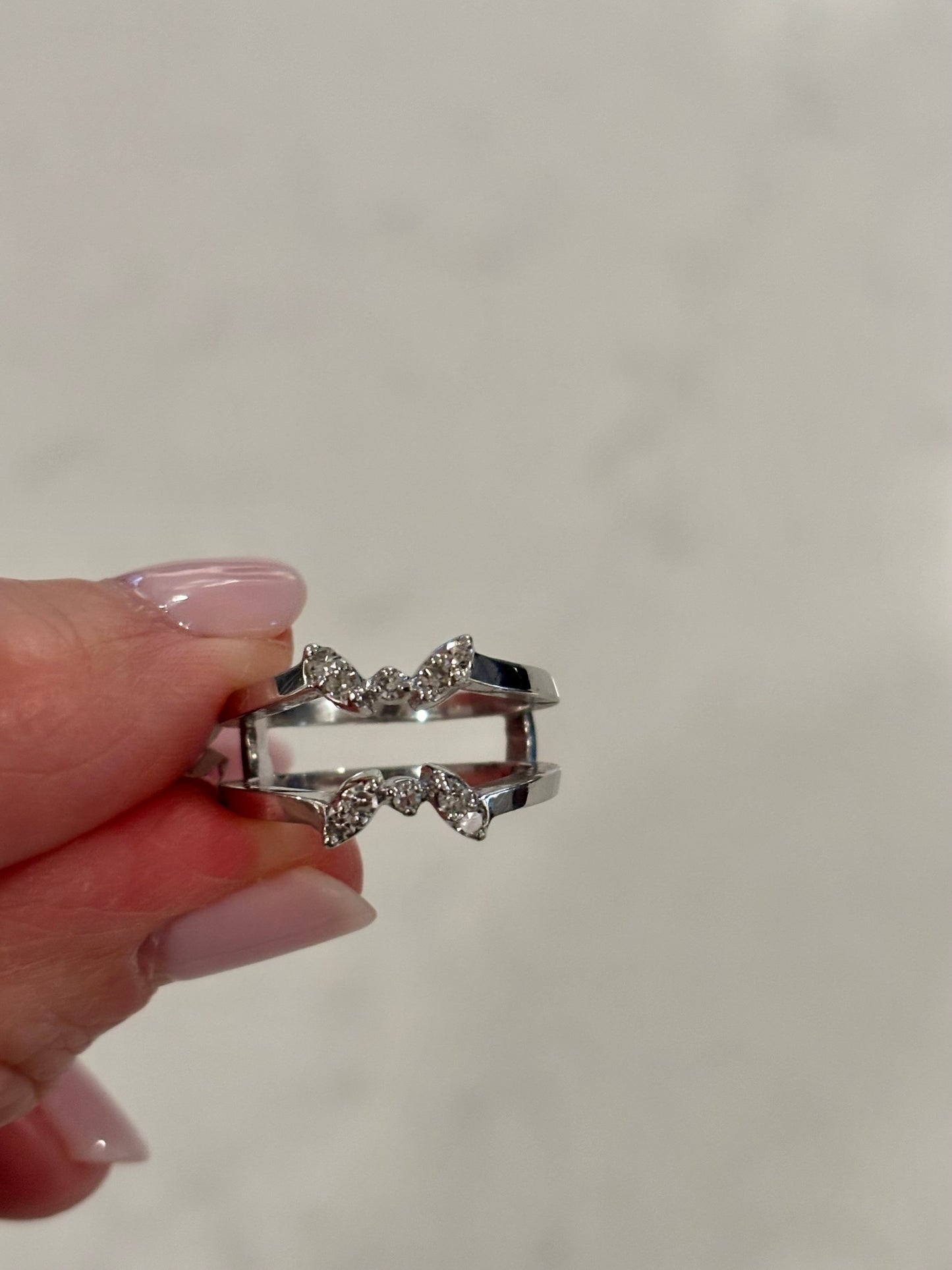 Vintage 14K White Gold Diamond Ring | Curved Open Band Statement Ring