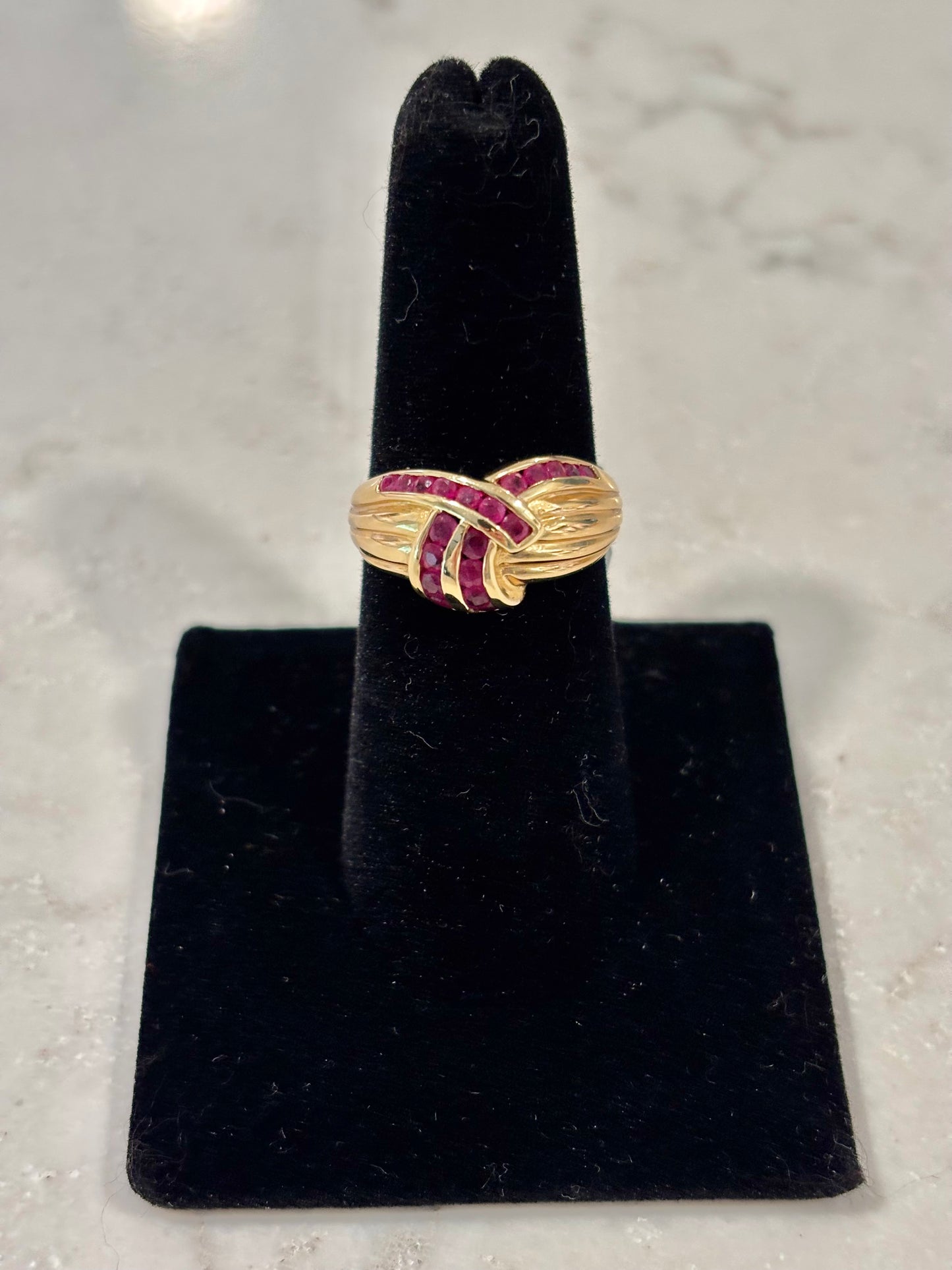 Vintage Ruby Knot Statement Ring 14K Solid Yellow Gold