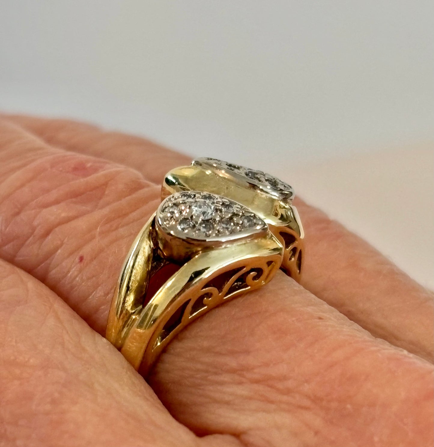 Vintage 14K Yellow Gold Diamond Pear Shaped Cluster Ring | Cocktail Statement Ring