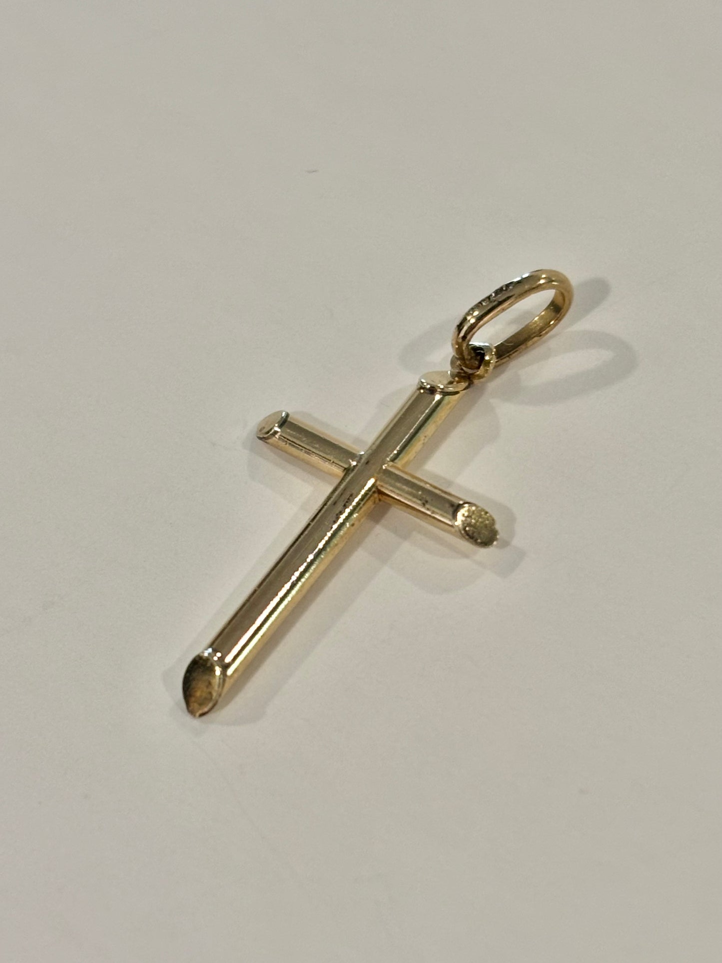 Vintage 10k Yellow Gold Tube Cross Pendant – Minimalist Religious Charm