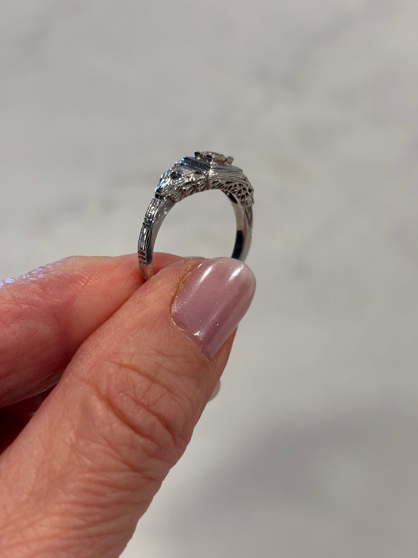 Vintage 1930’s Diamond Wedding Ring 18k Solid White Gold