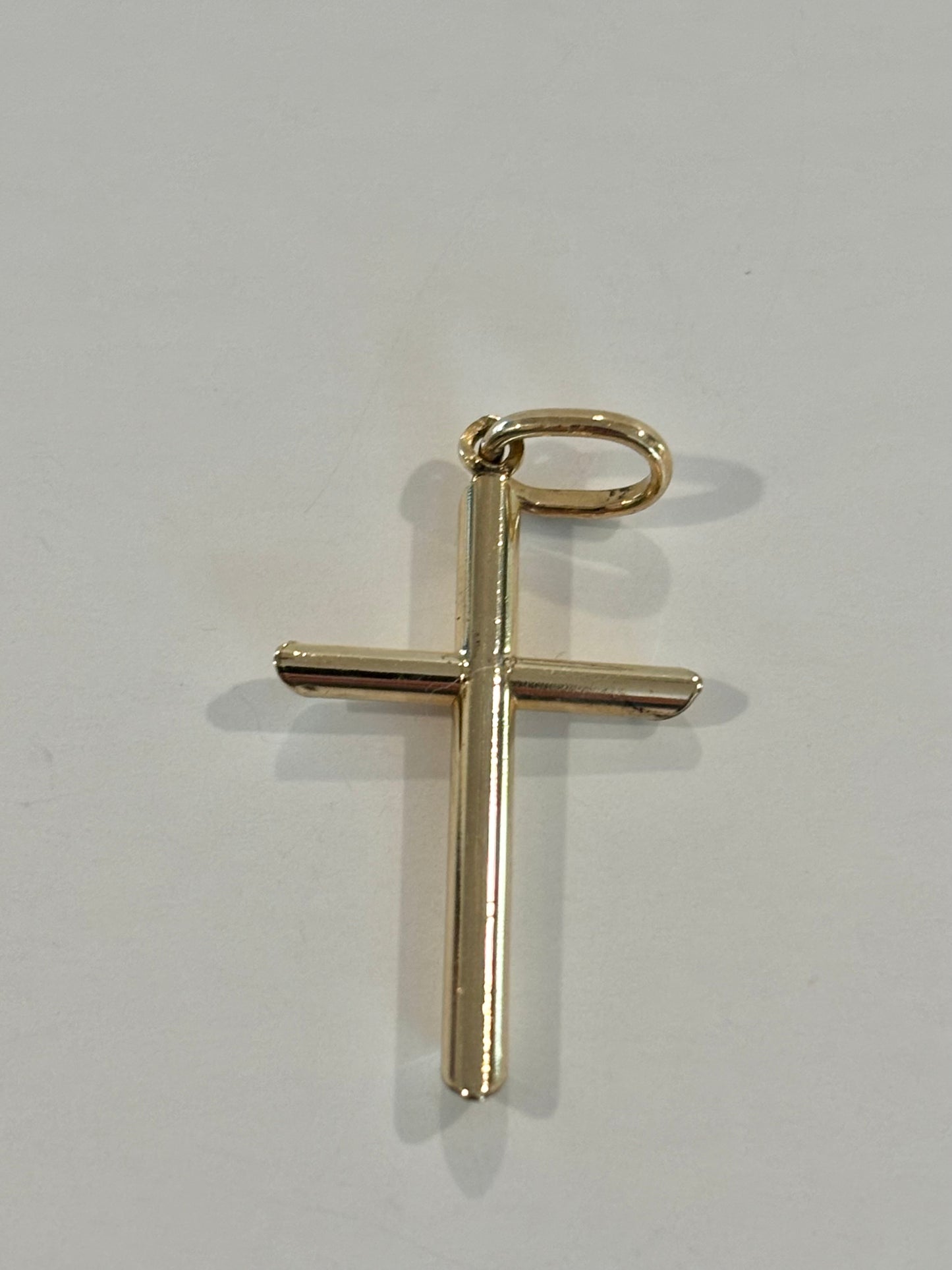 Vintage 10k Yellow Gold Tube Cross Pendant – Minimalist Religious Charm