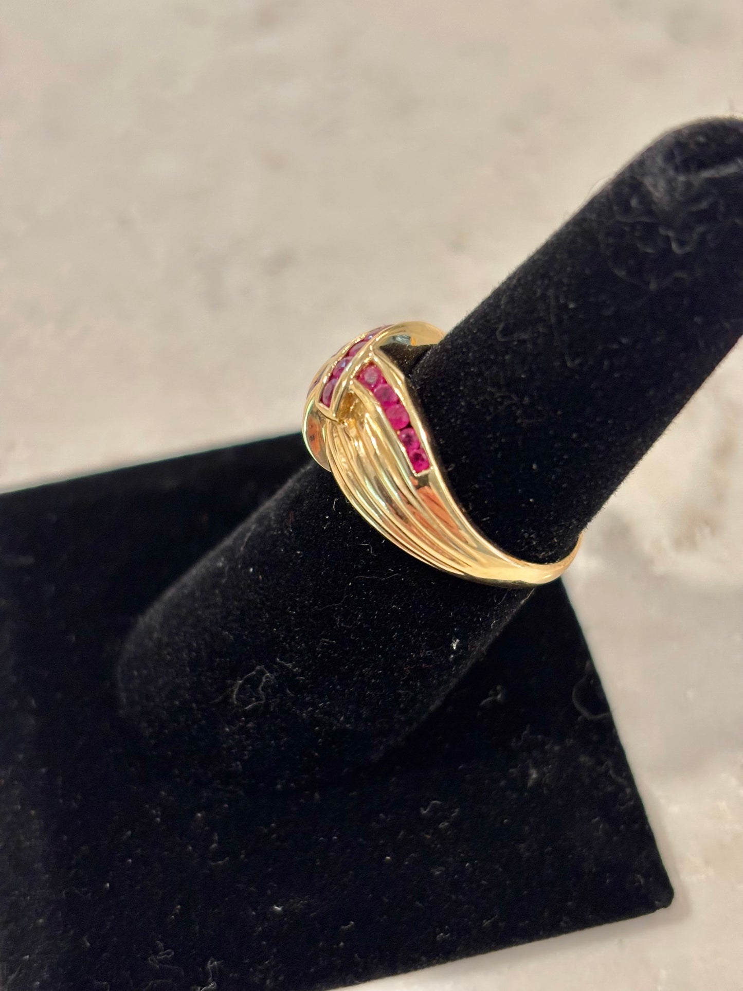 Vintage Ruby Knot Statement Ring 14K Solid Yellow Gold