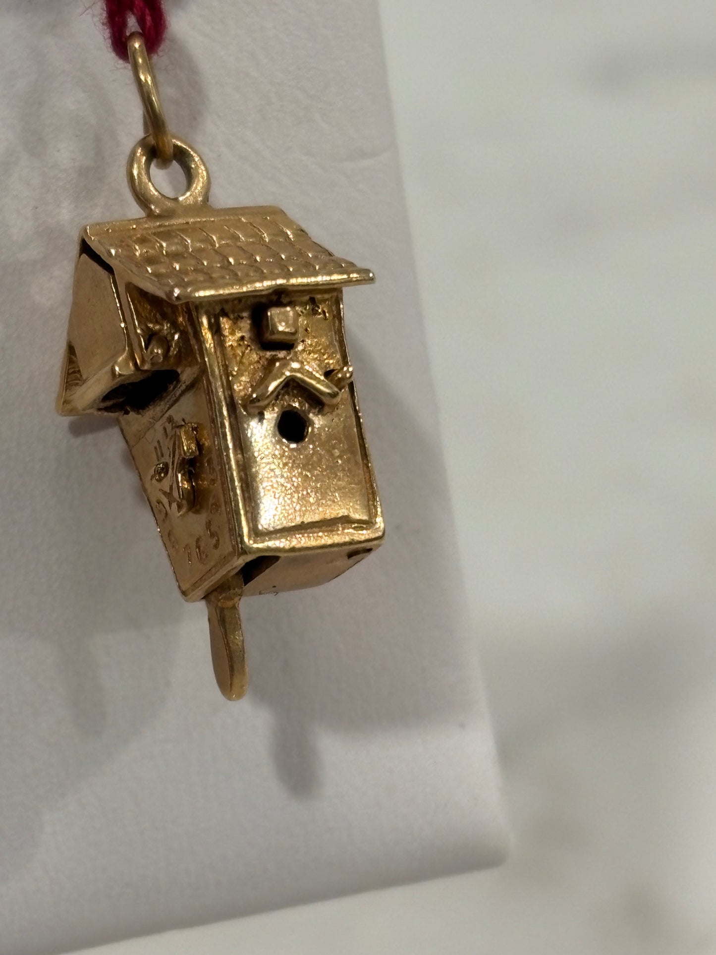 Vintage Cuckoo Clock Charm Pendant 14K Solid Yellow Gold