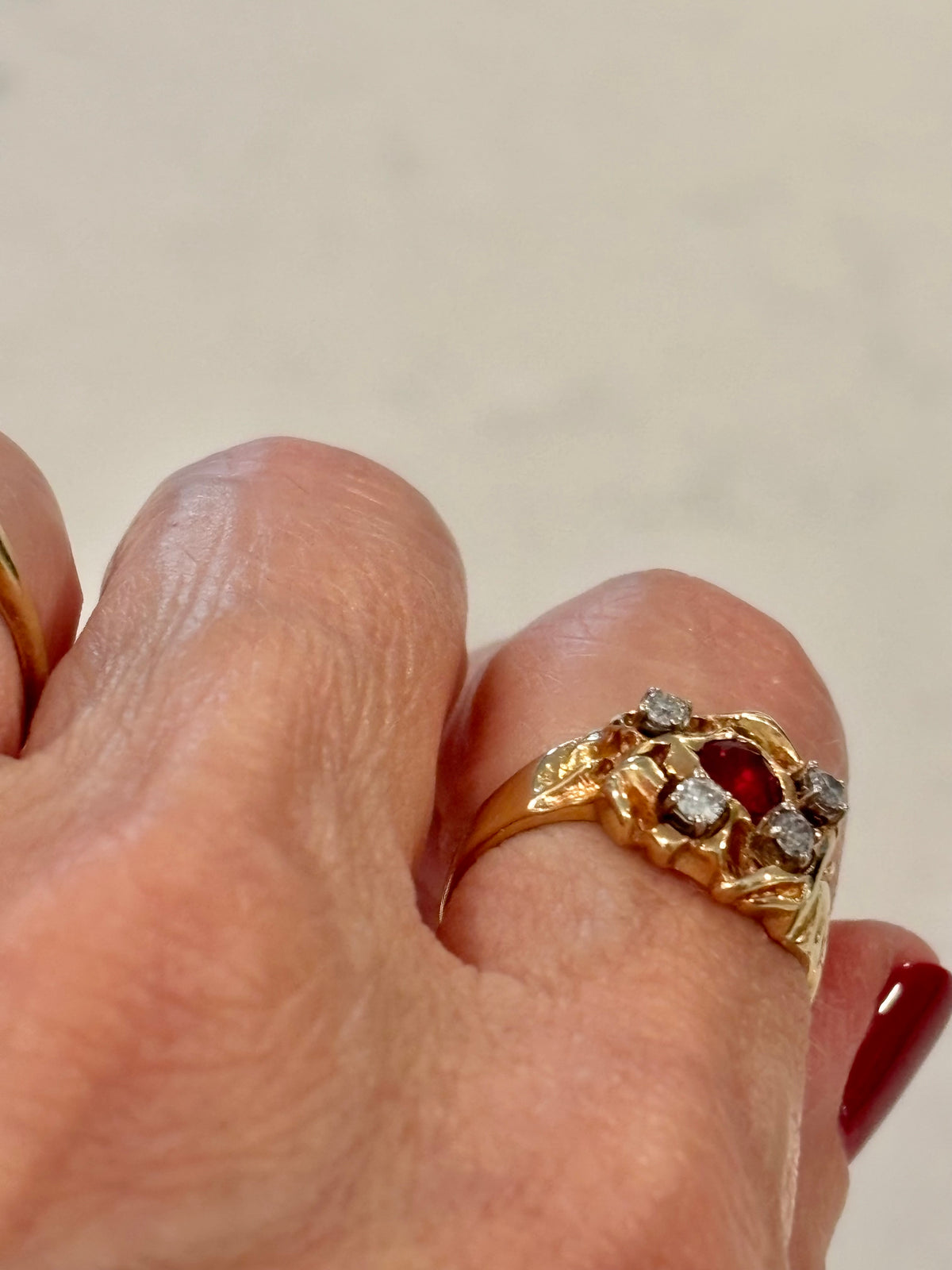 Vintage 14K Gold Ruby Diamond Cocktail Ring | Estate Fine Jewelry