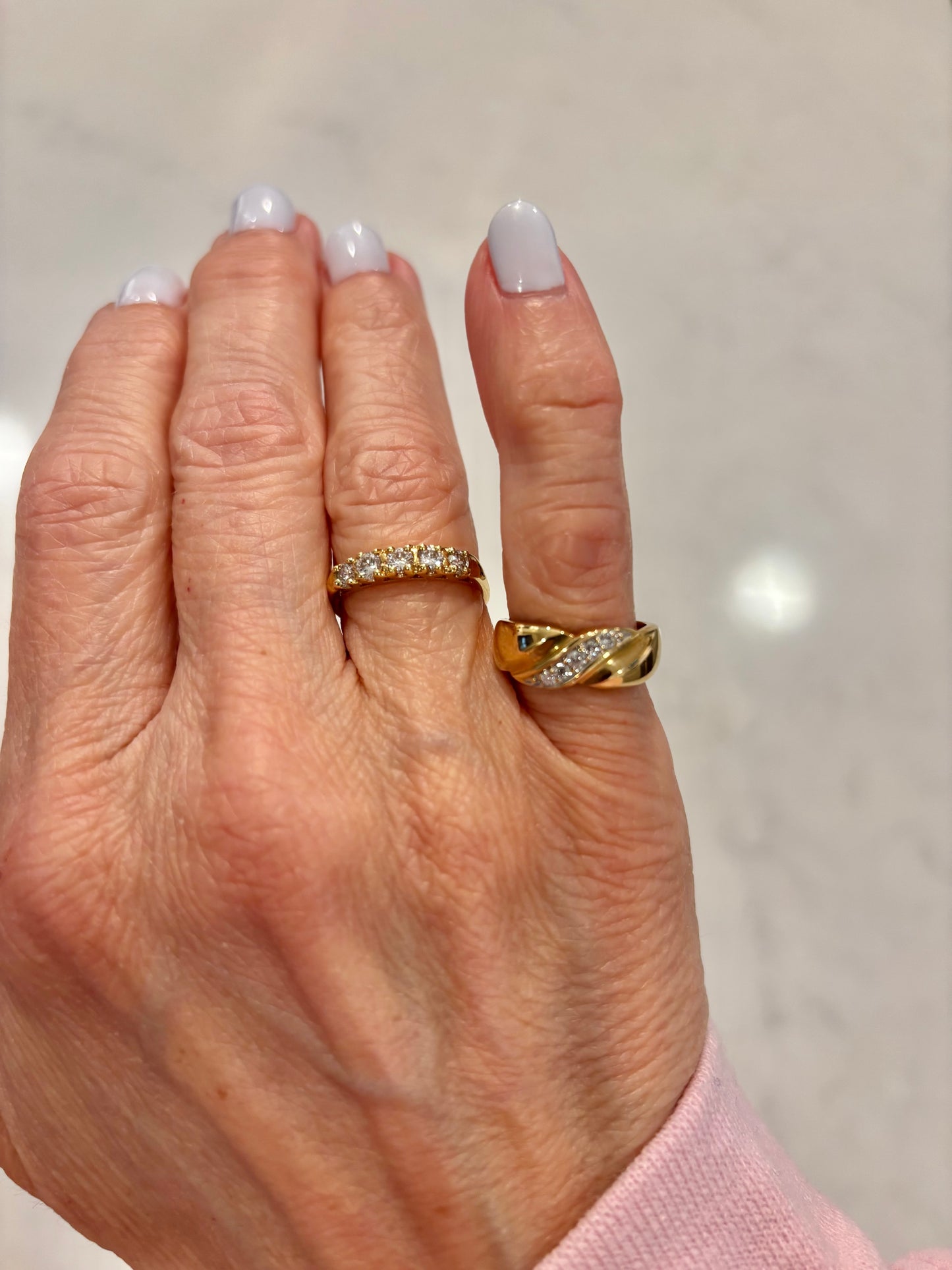 Vintage 14K Yellow Gold Diamond Half Eternity Band Ring, Stackable Wedding Band