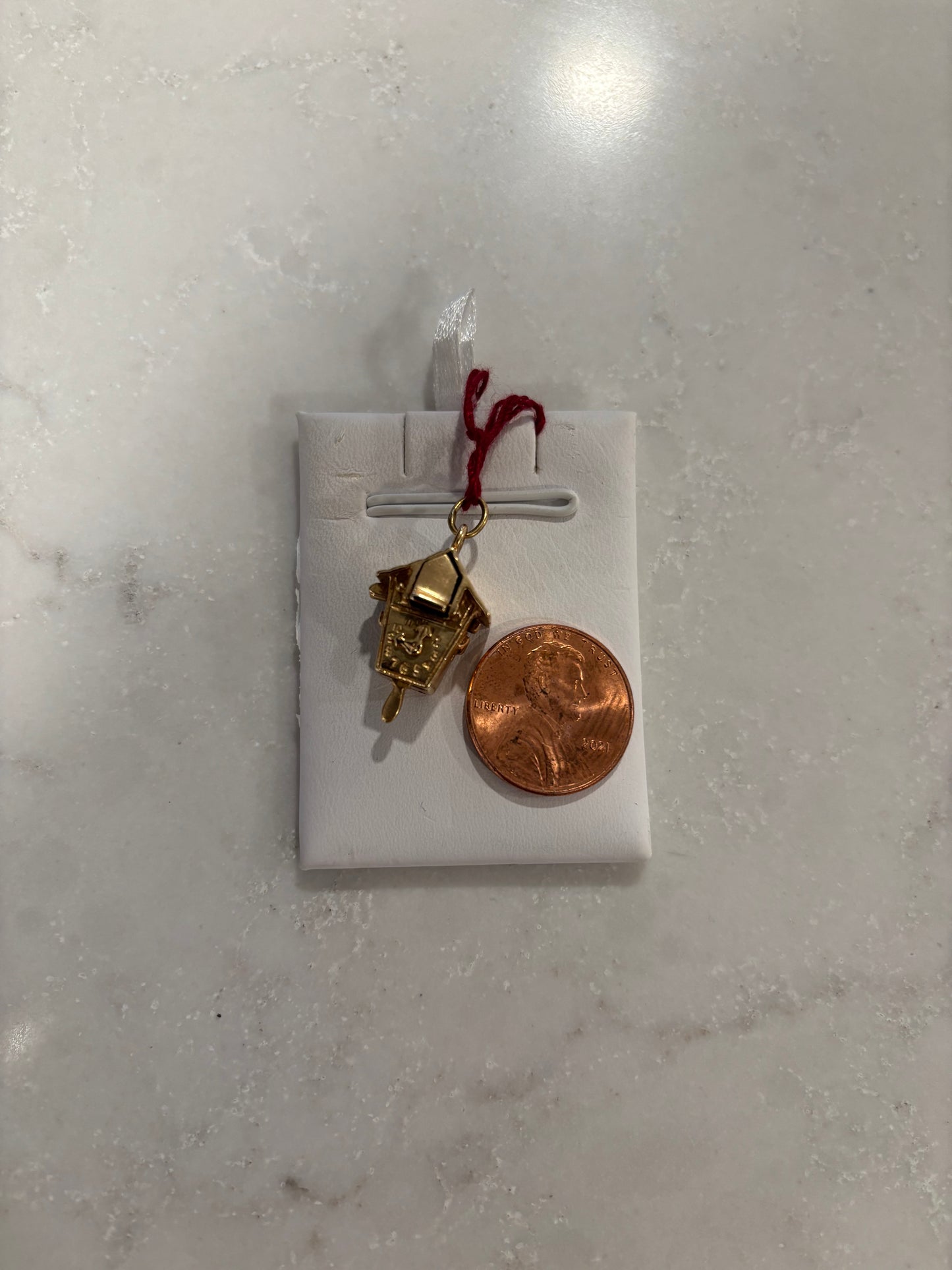 Vintage Cuckoo Clock Charm Pendant 14K Solid Yellow Gold