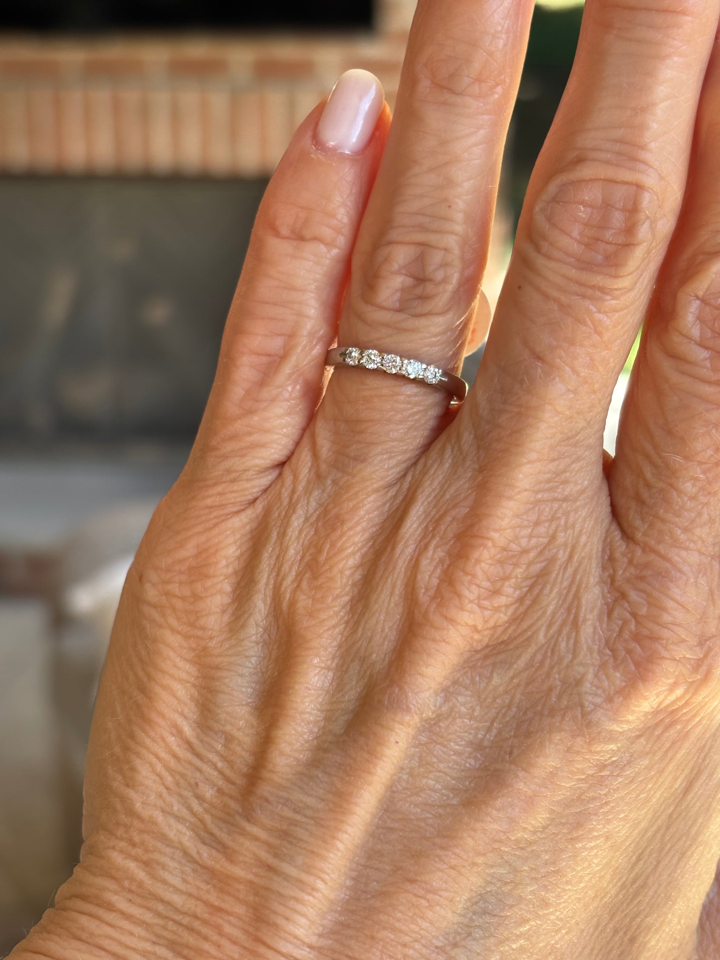 Vintage 14k White Gold Diamond Band - Five Stone Anniversary Ring, Classic Stackable Wedding Band