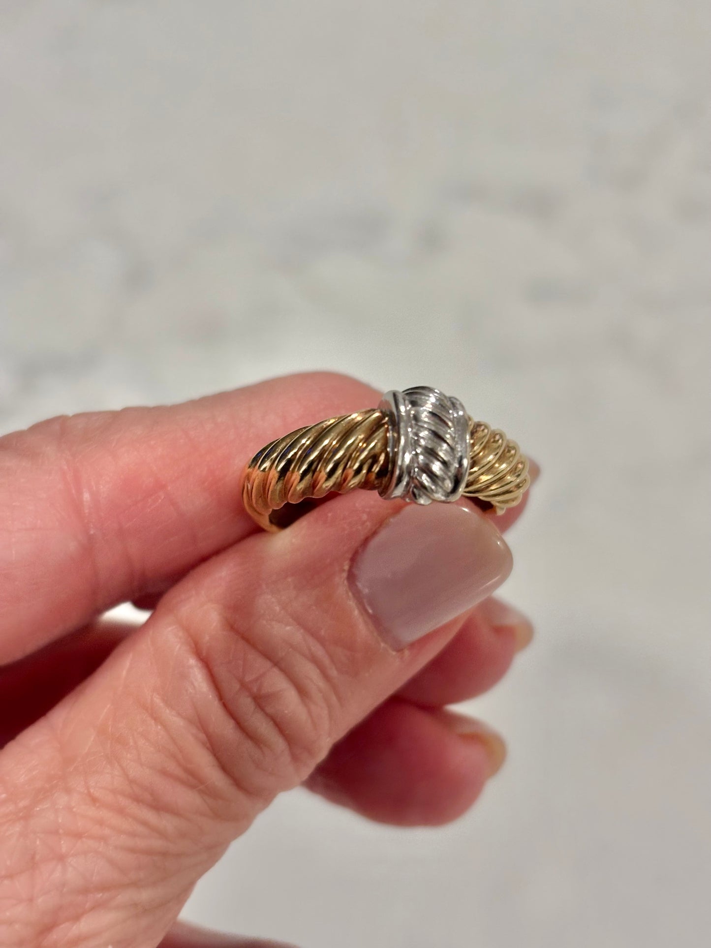 Vintage 14K Gold Two-Tone, Mixed Metal Twist Ring – Sculptural Unisex Design